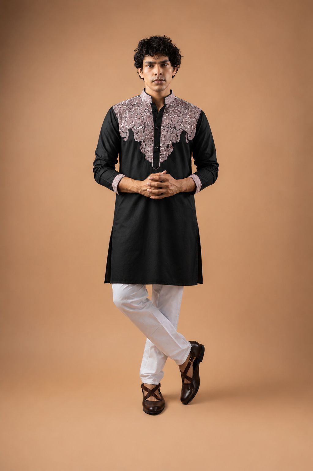 Black Viscose Silk Embroidered Kurta Pyjama