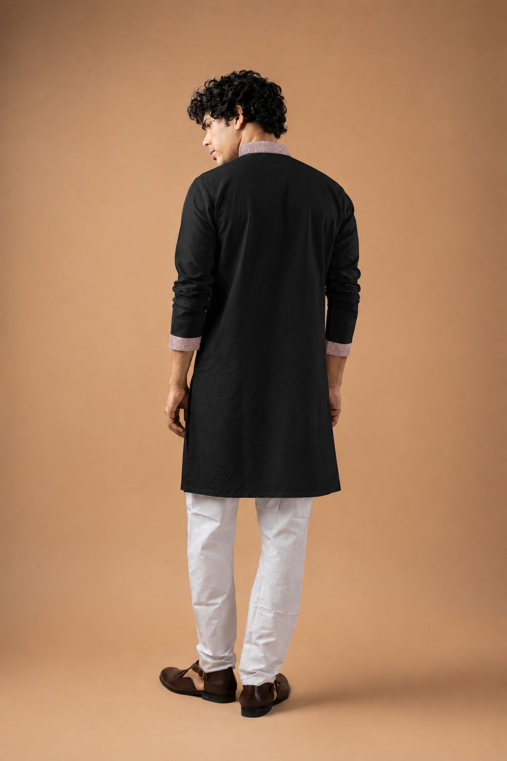 Black Viscose Silk Embroidered Kurta Pyjama — alternate view