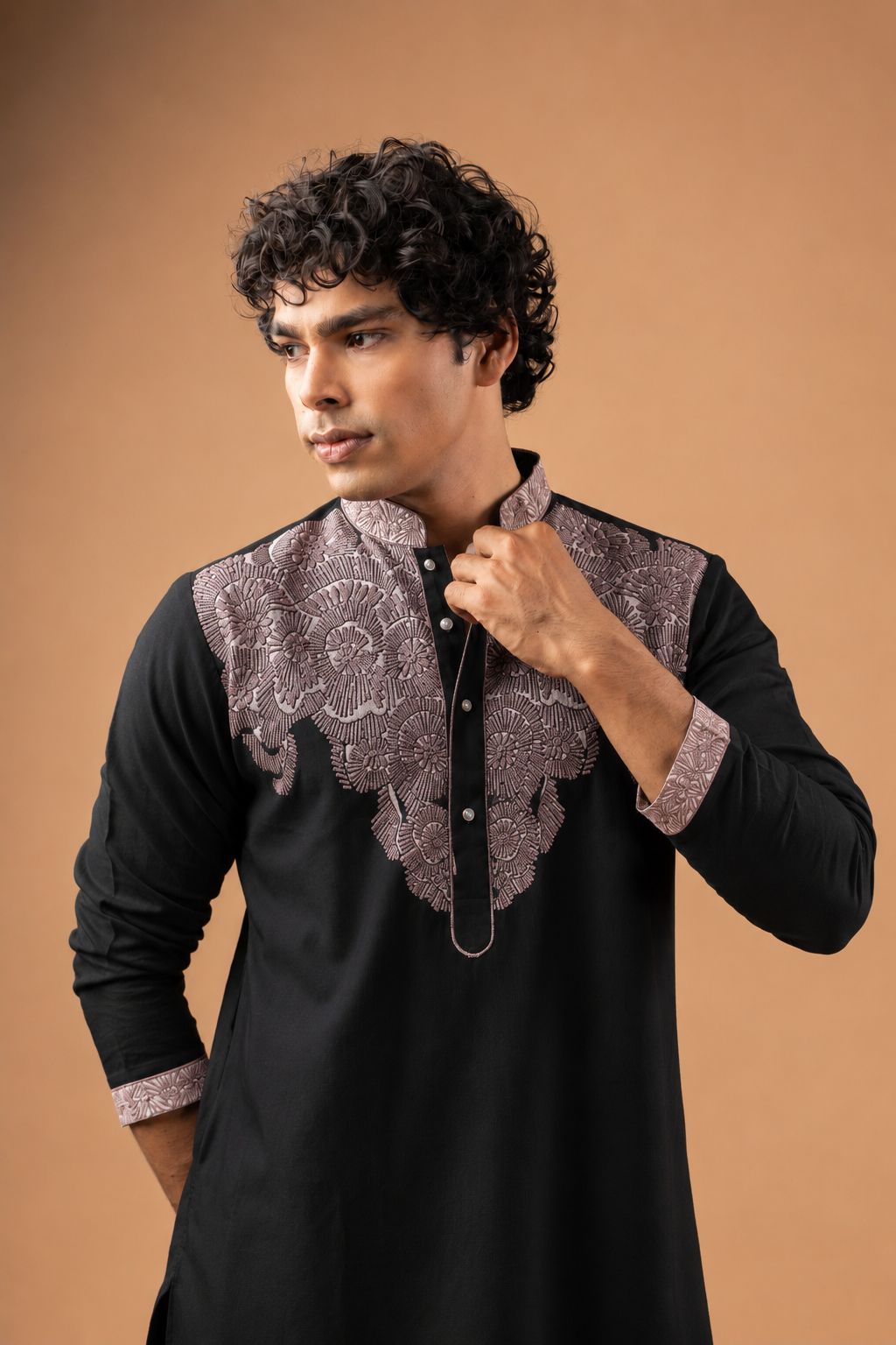 Black Viscose Silk Embroidered Kurta Pyjama