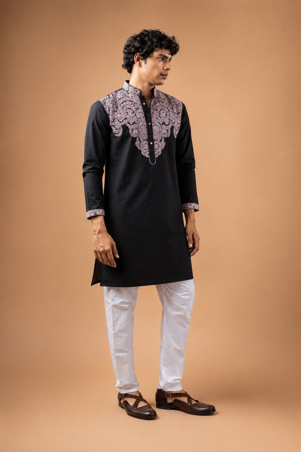 Black Viscose Silk Embroidered Kurta Pyjama