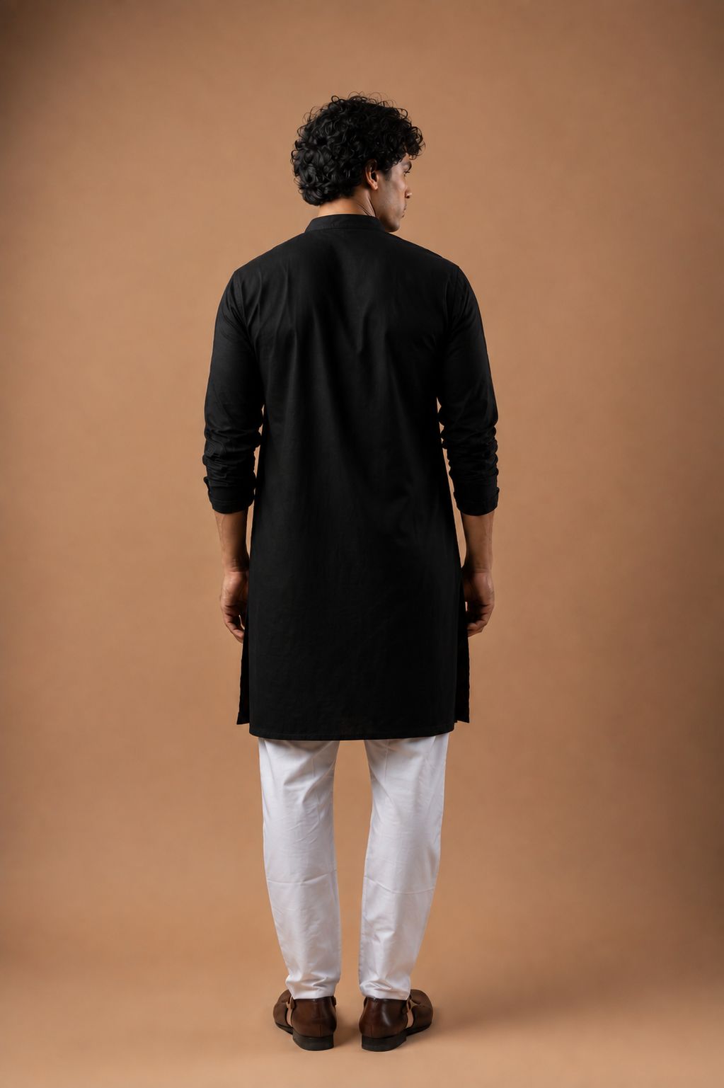 Black Viscose Silk Geometric Kurta Pyjama — alternate view