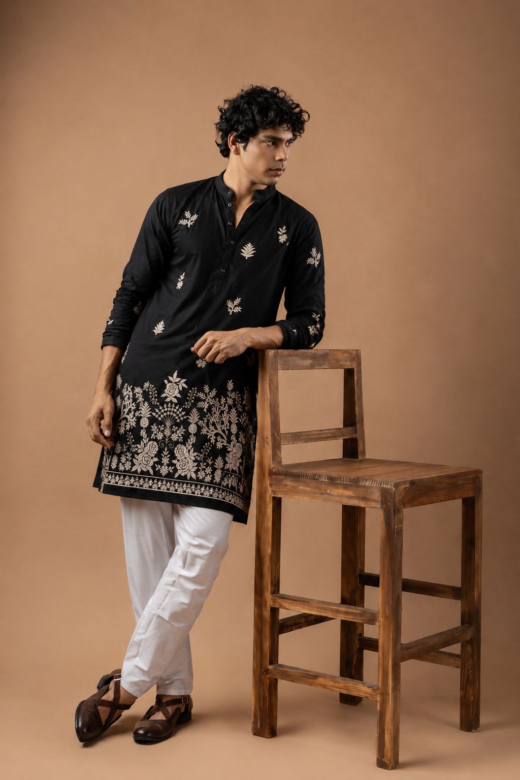 Black Viscose Silk Geometric Kurta Pyjama