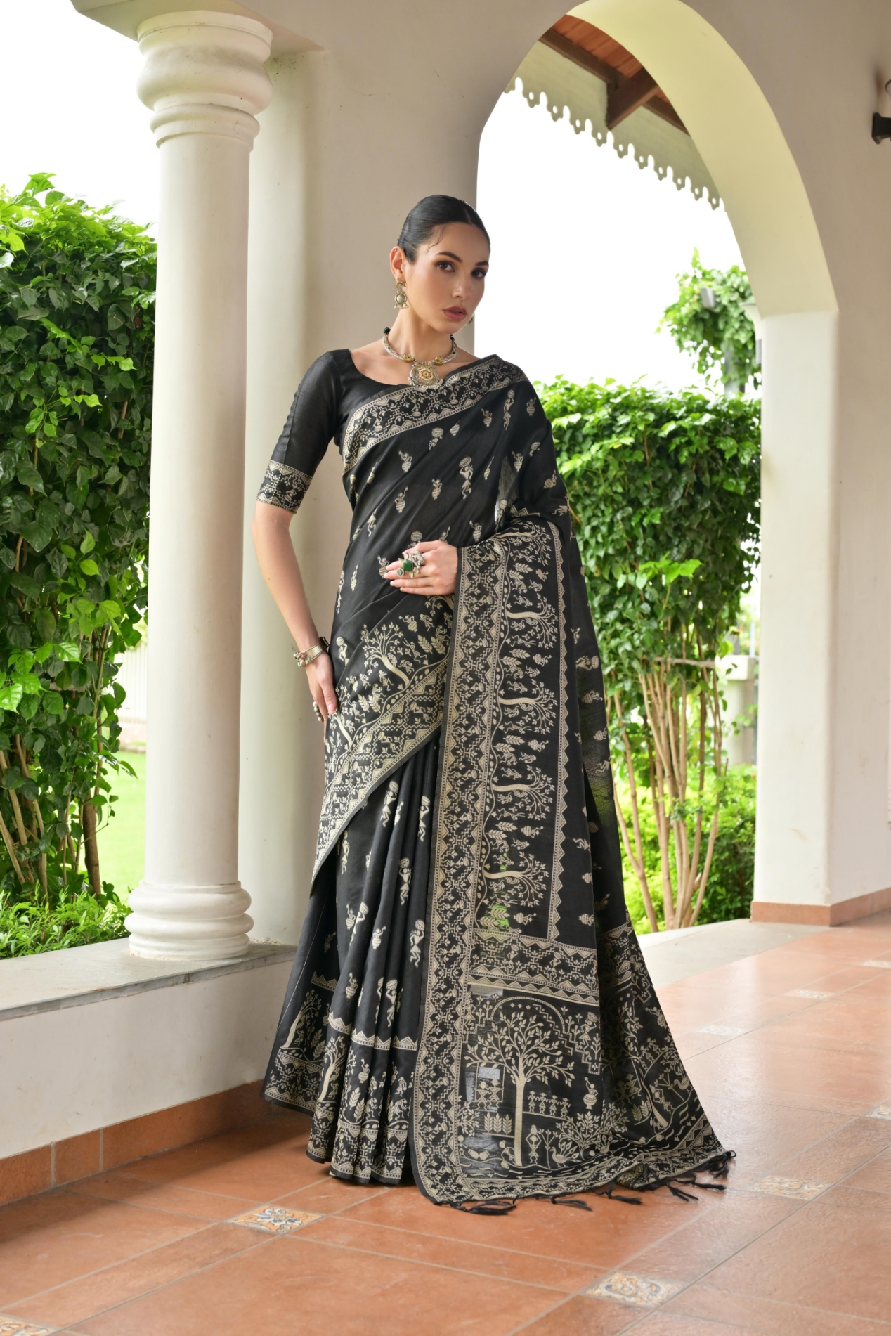 Black Warli Woven Banglori Silk Saree