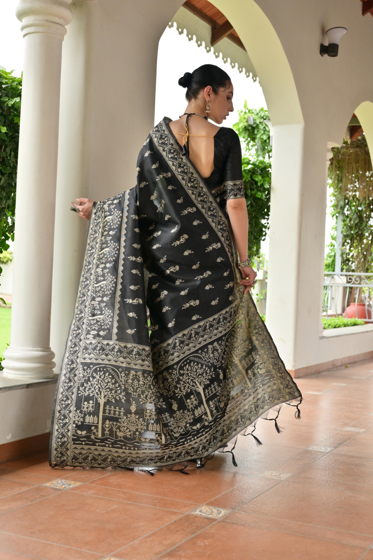 Black Warli Woven Banglori Silk Saree — alternate view