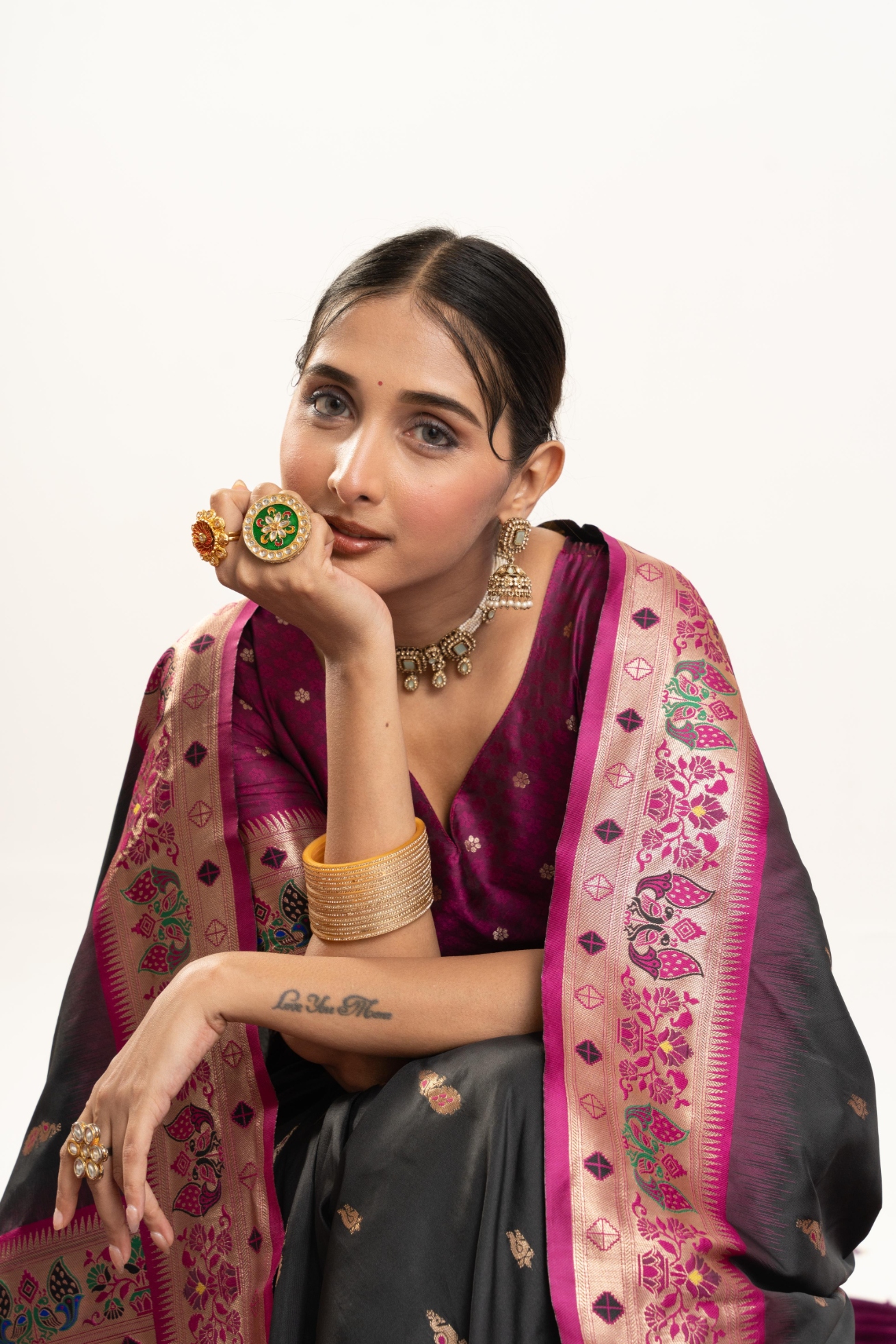 Black Wine Paithani Woven Banarasi Silk Saree
