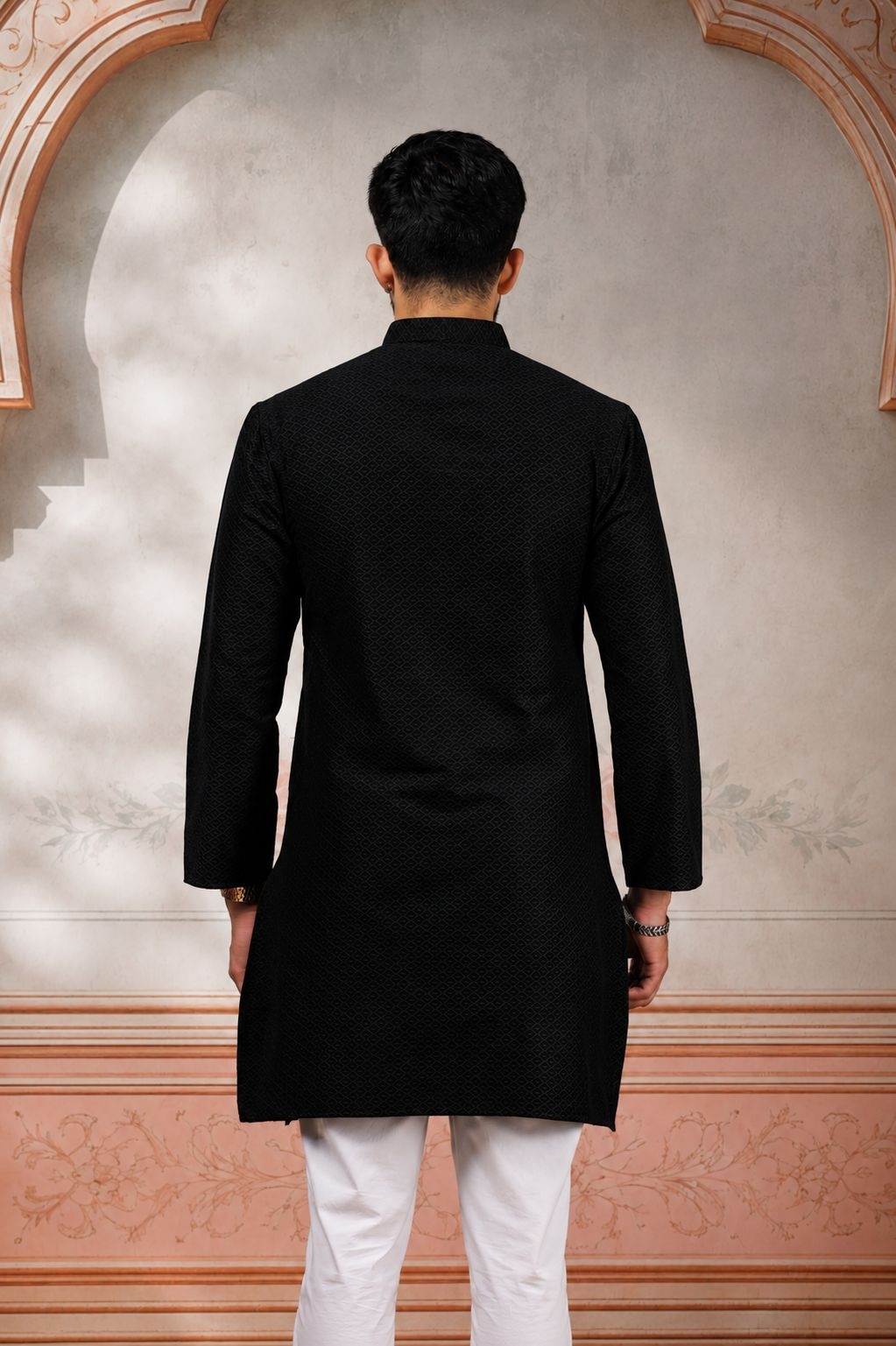 Black Woven Cotton Kurta Pyjama — alternate view