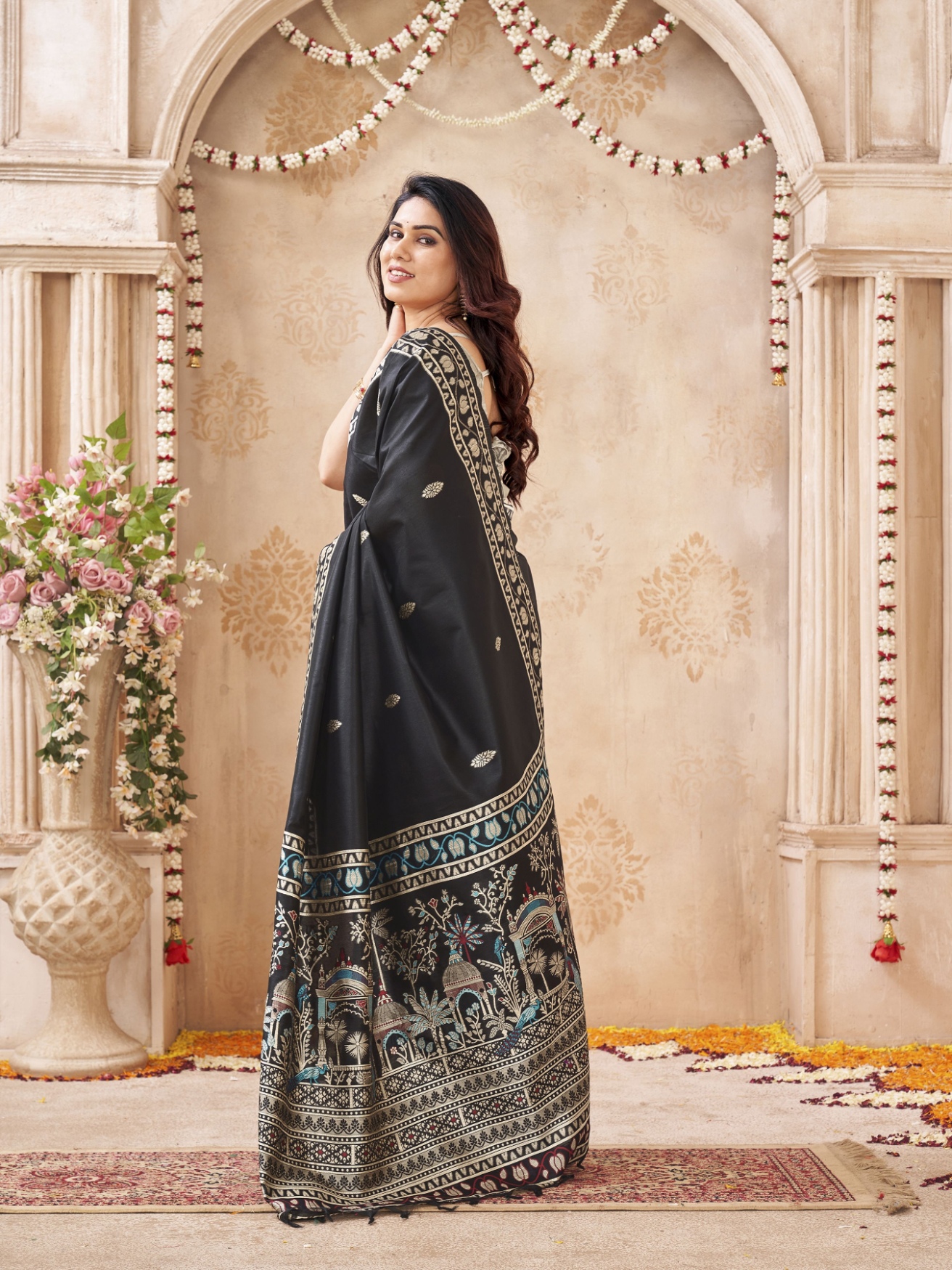 Black Woven Designer Handloom Raw Silk Saree — alternate view