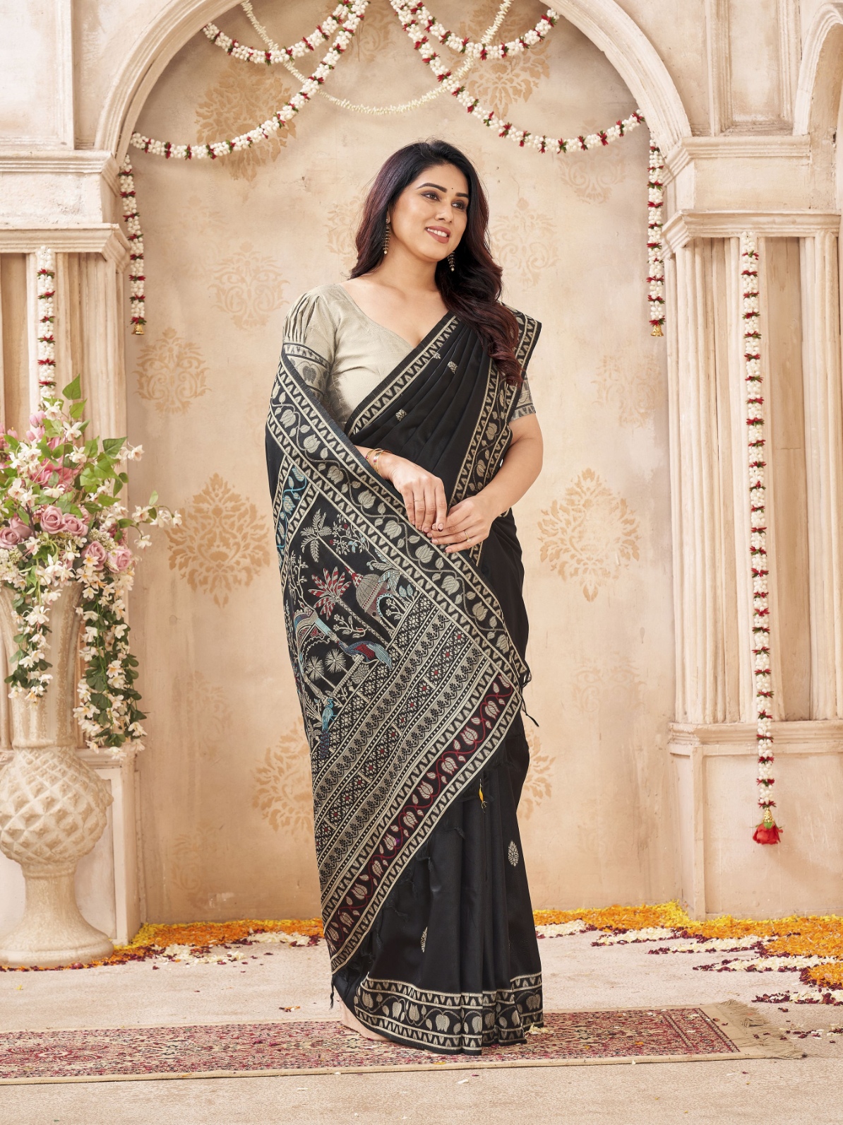 Black Woven Designer Handloom Raw Silk Saree