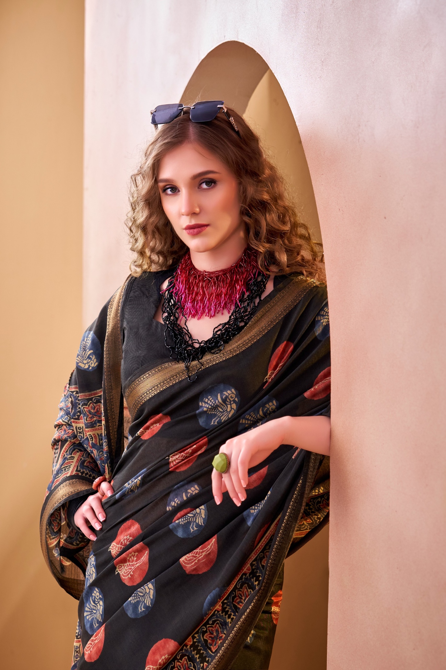 Black Woven Printed Chanderi Saree