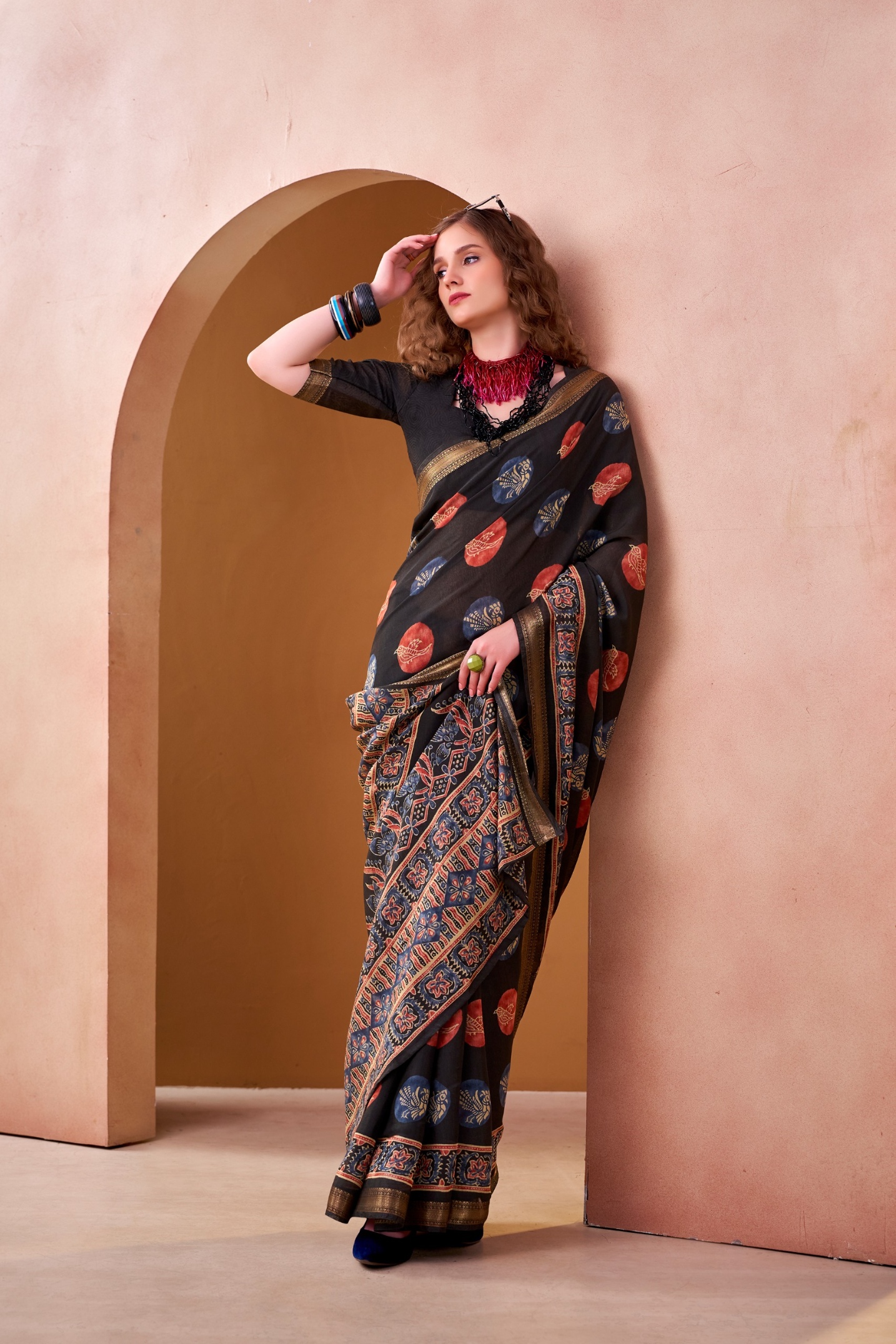 Black Woven Printed Chanderi Saree