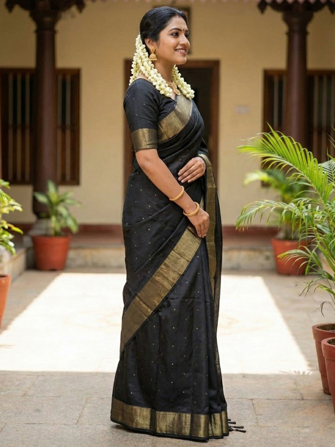 Black Woven Zari Designer Soft Silk Saree — alternate view