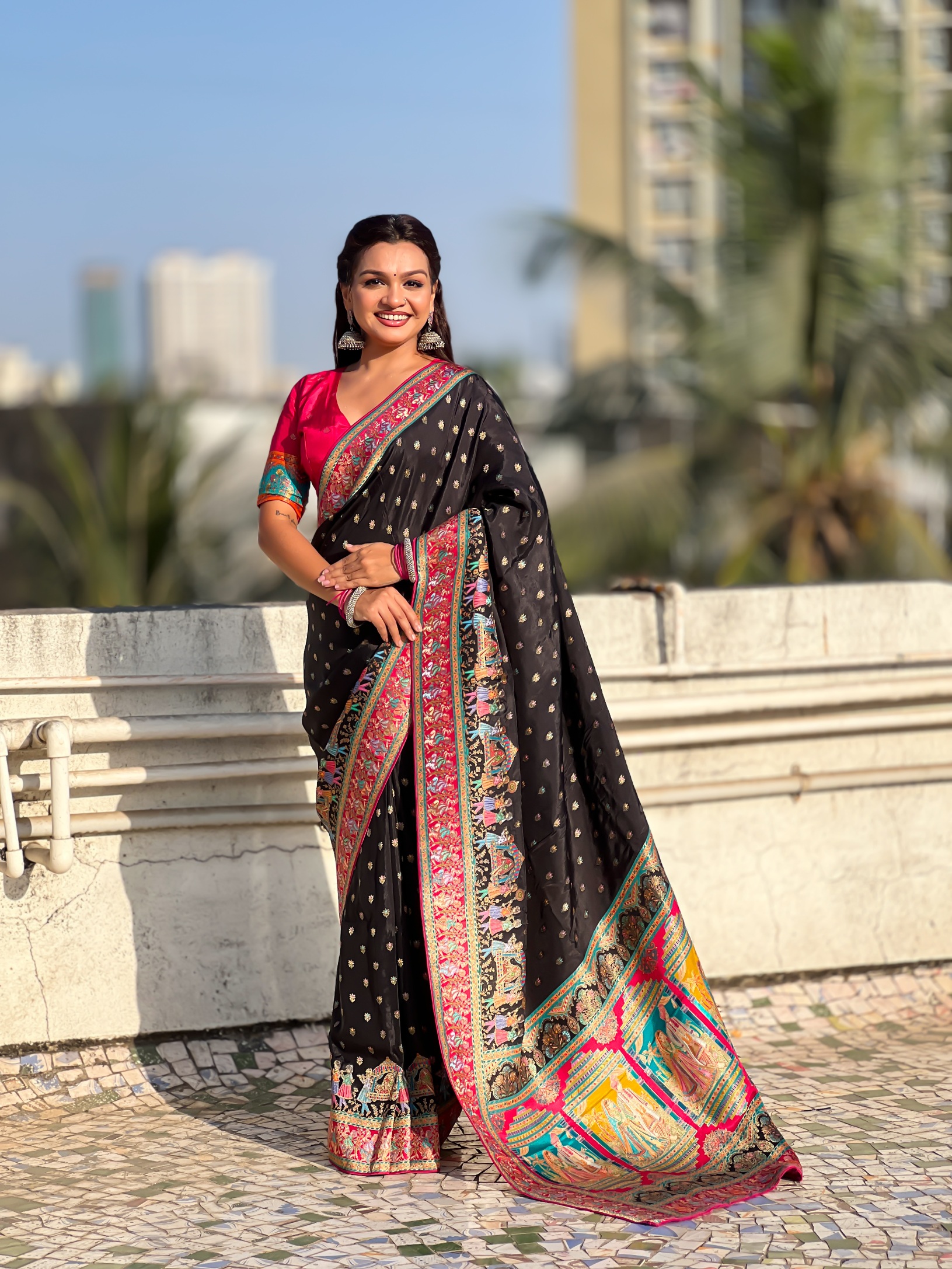 Black Woven Zari Viscose Silk Saree