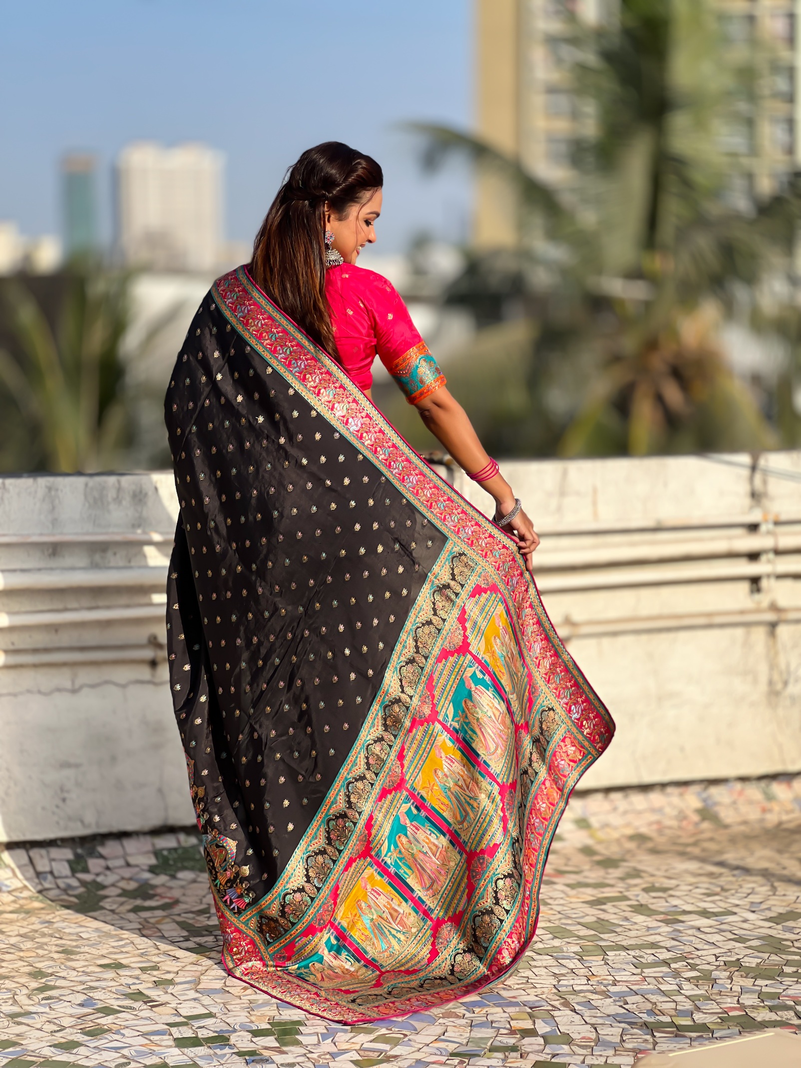 Black Woven Zari Viscose Silk Saree — alternate view