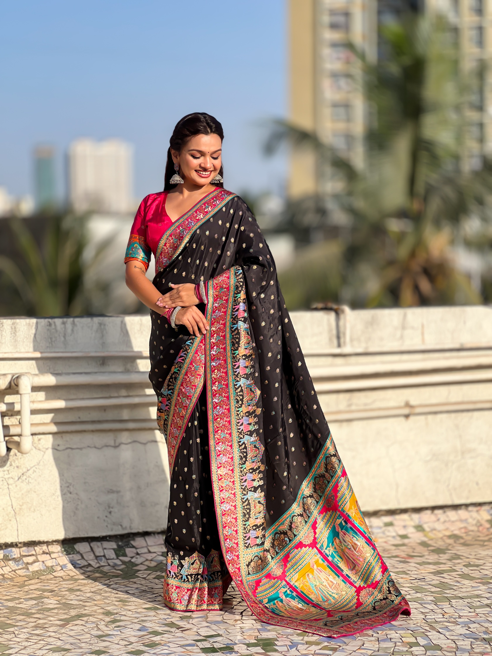Black Woven Zari Viscose Silk Saree