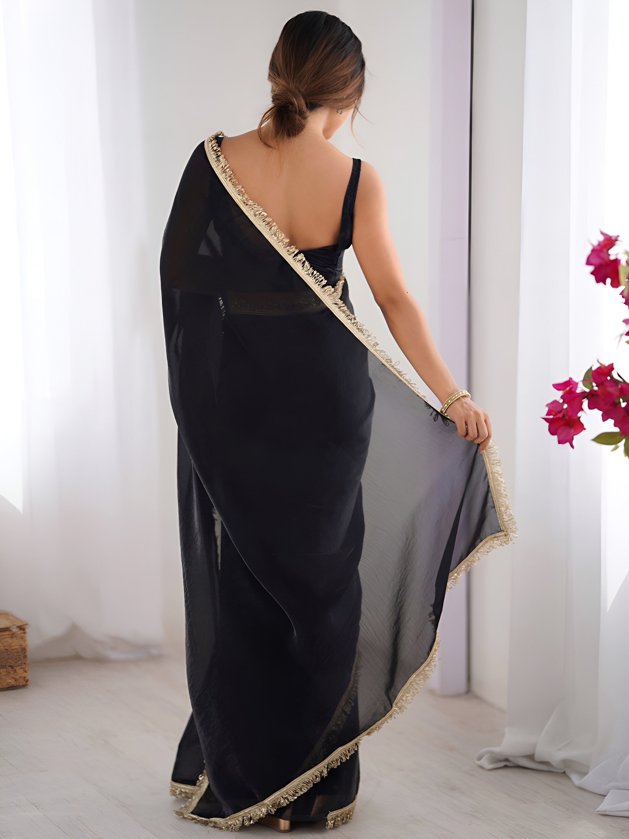Black Zalar Lace Border Space Silk Saree — alternate view