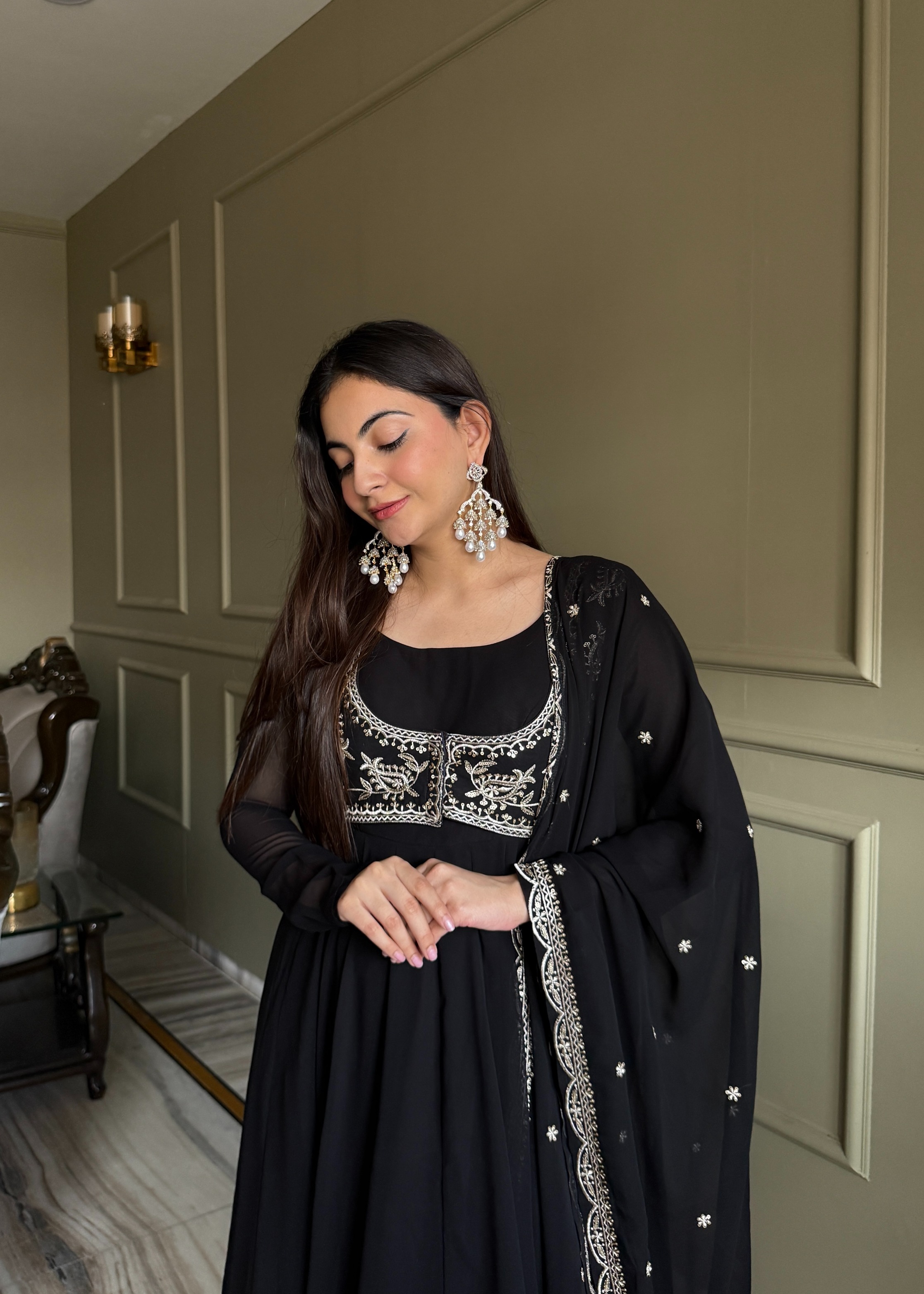Black Zari Sequins Embroidered Georgette Salwar Suit — alternate view