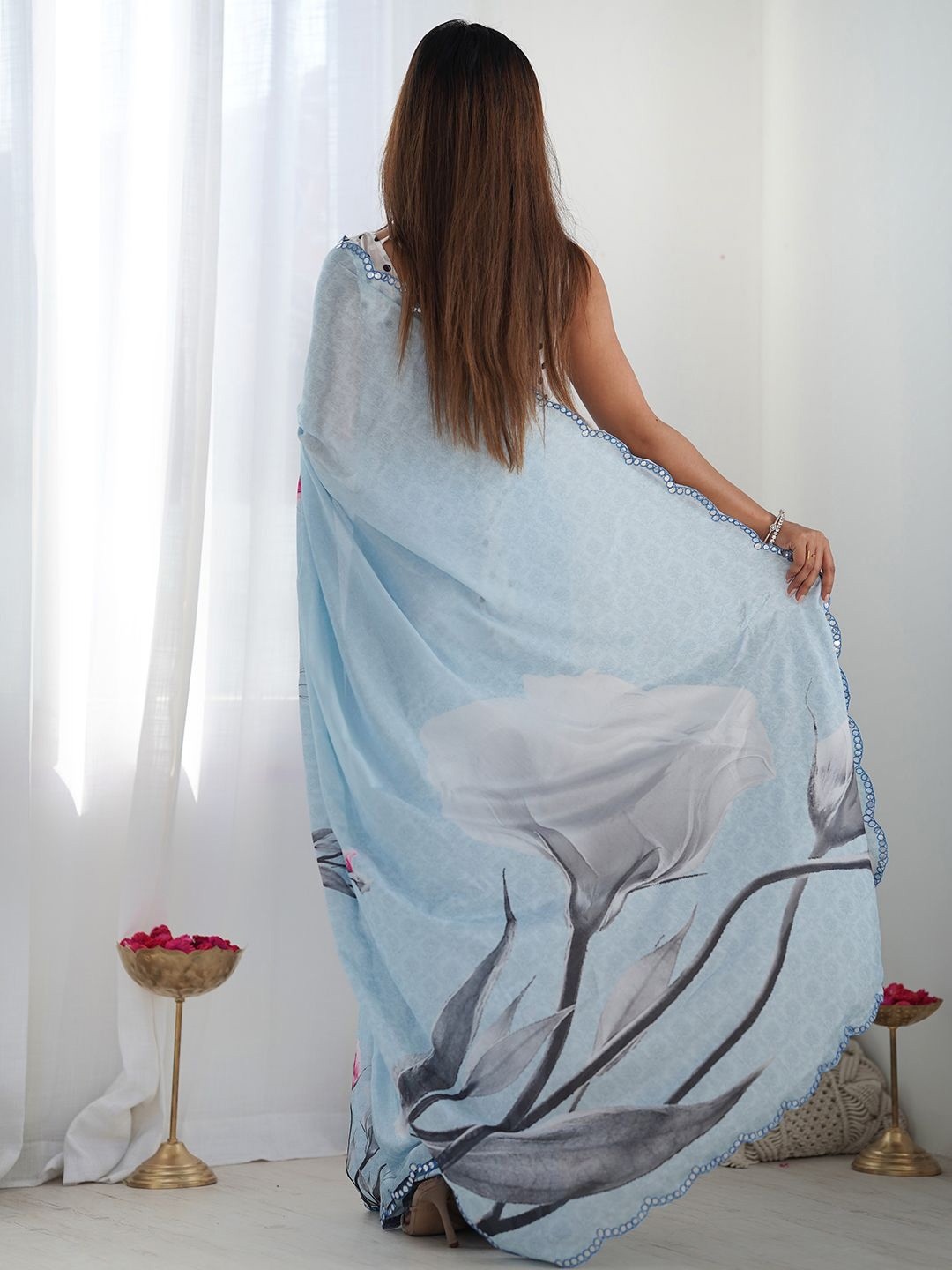 Blue Abstract Digital Print Georgette Saree — alternate view