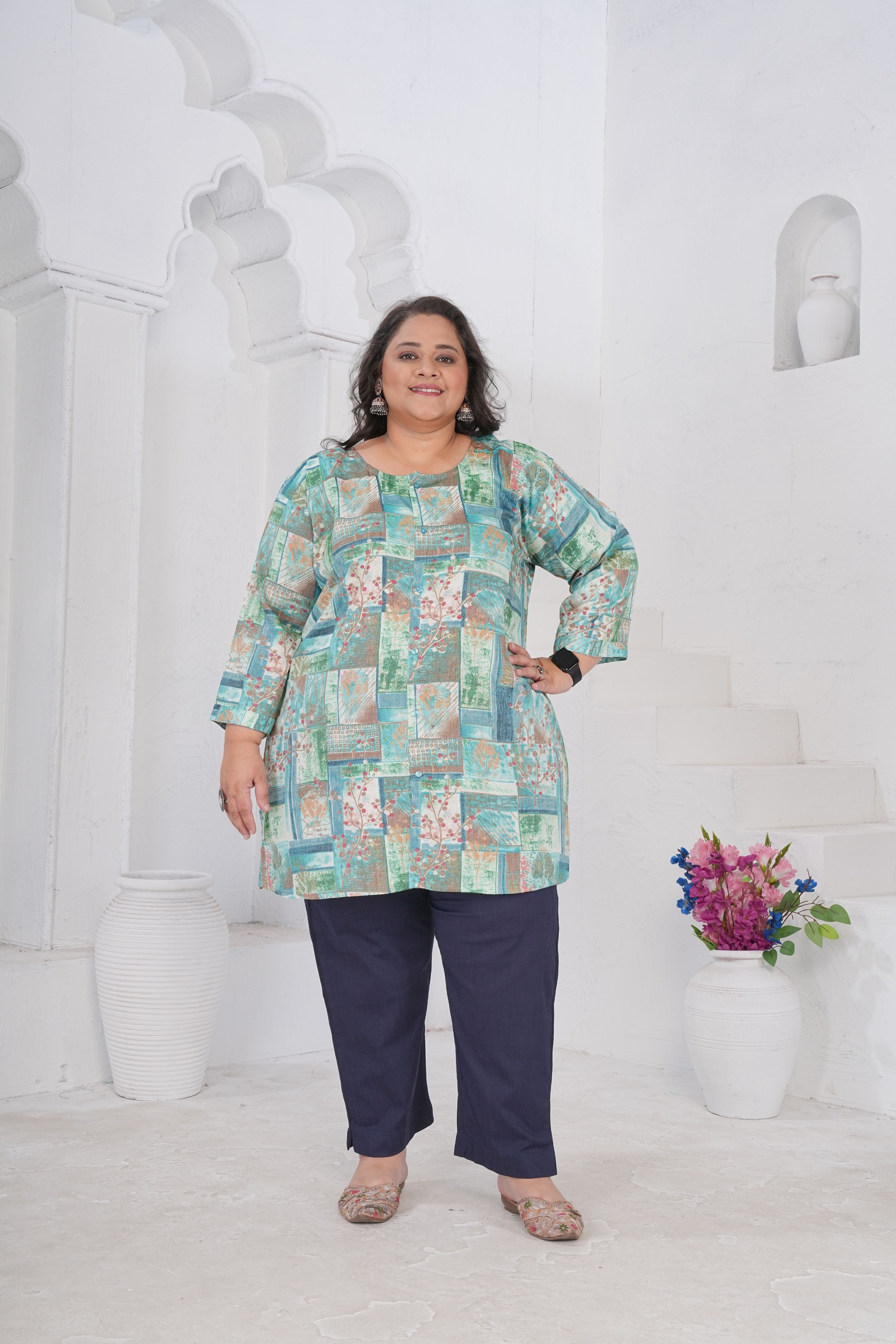 Blue Abstract Rayon Slub Kurti