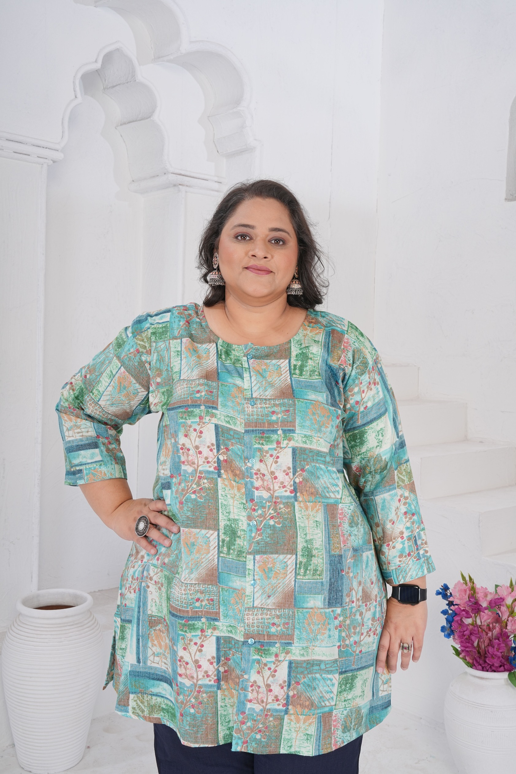 Blue Abstract Rayon Slub Kurti