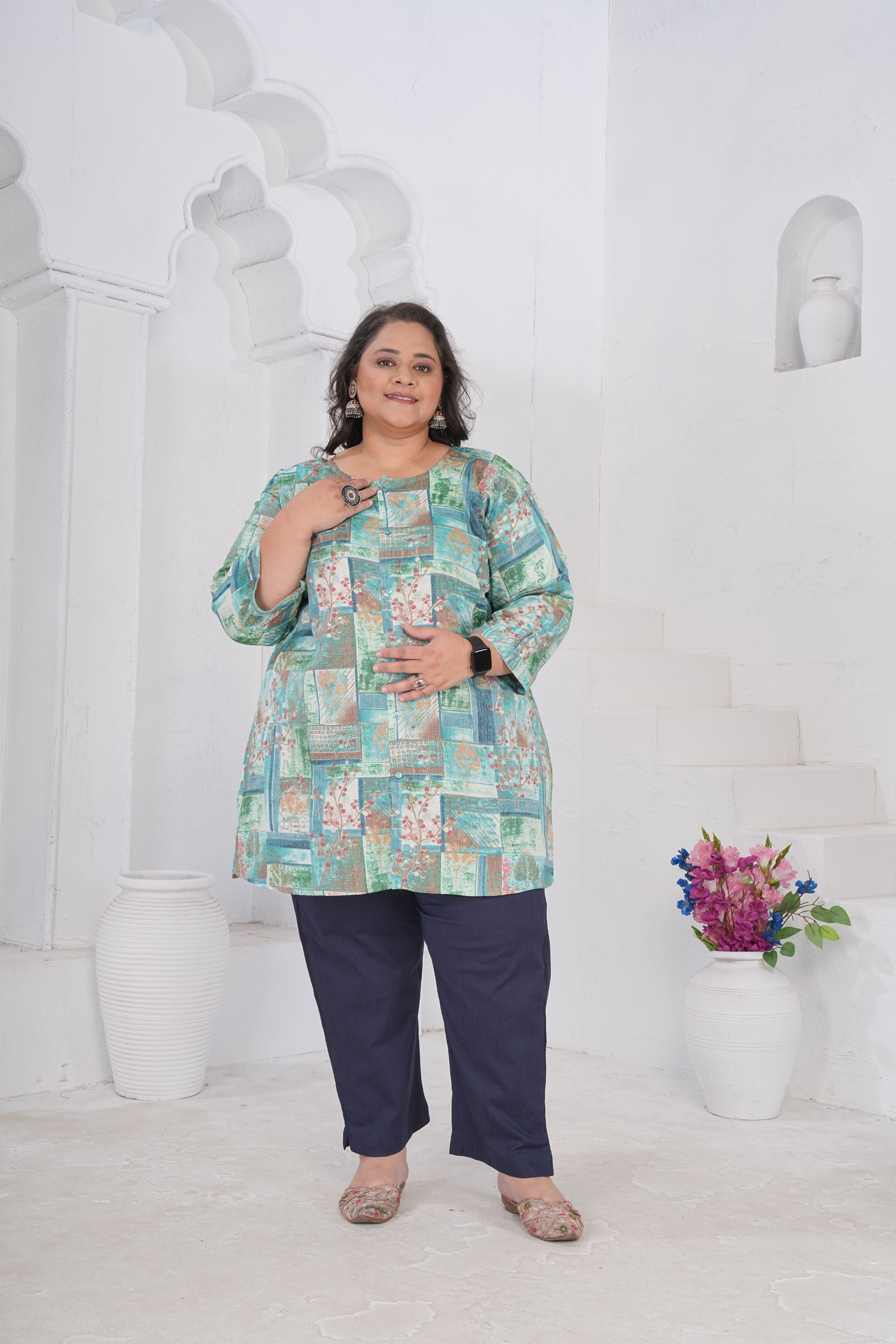 Blue Abstract Rayon Slub Kurti
