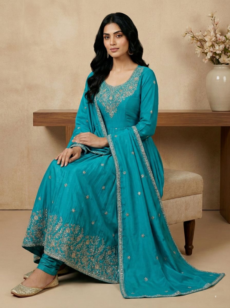 Blue American Silk Sequins Thread Designer Suit — alternate view
