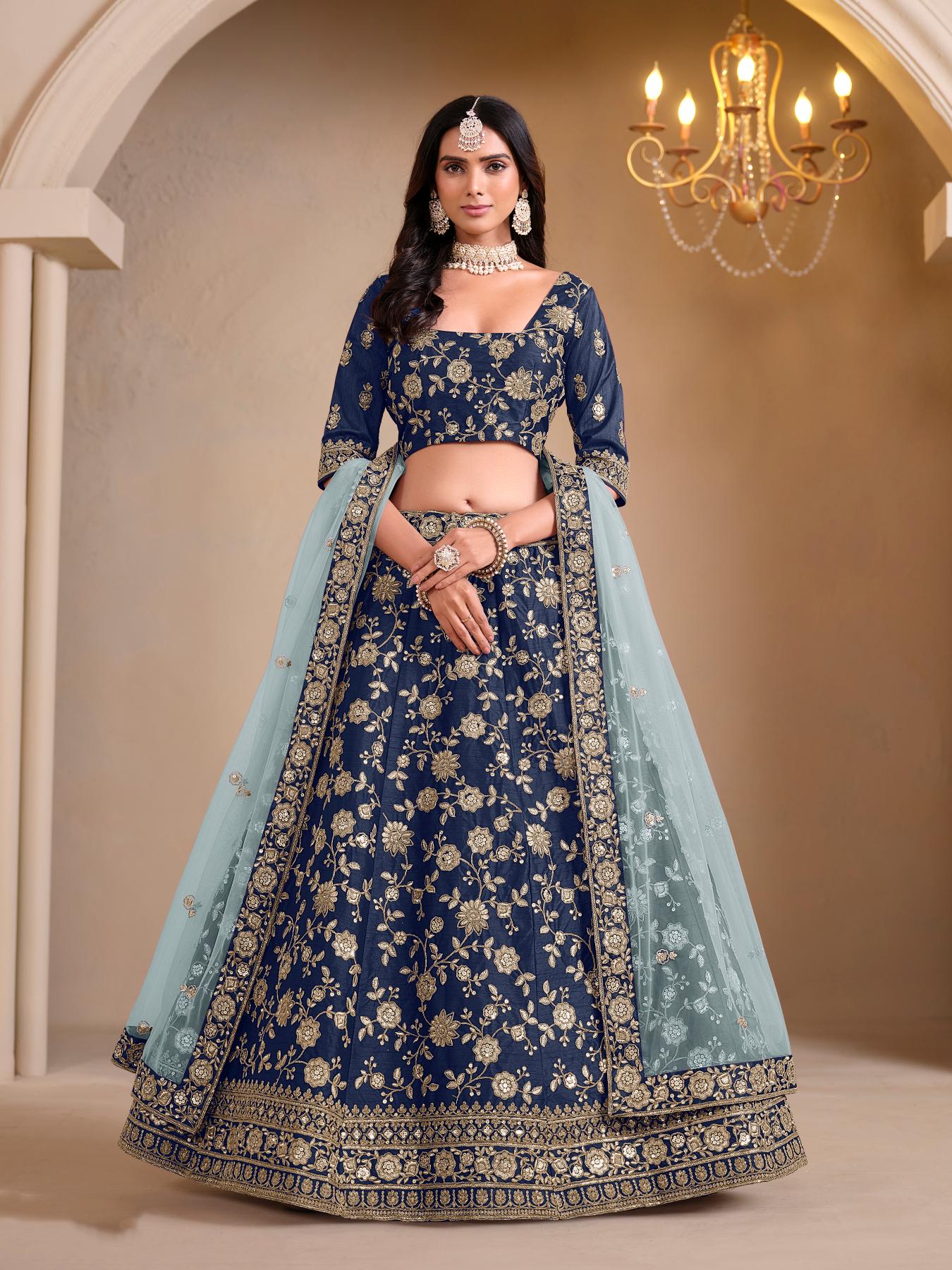 Blue Art Silk Embroidery Lehenga