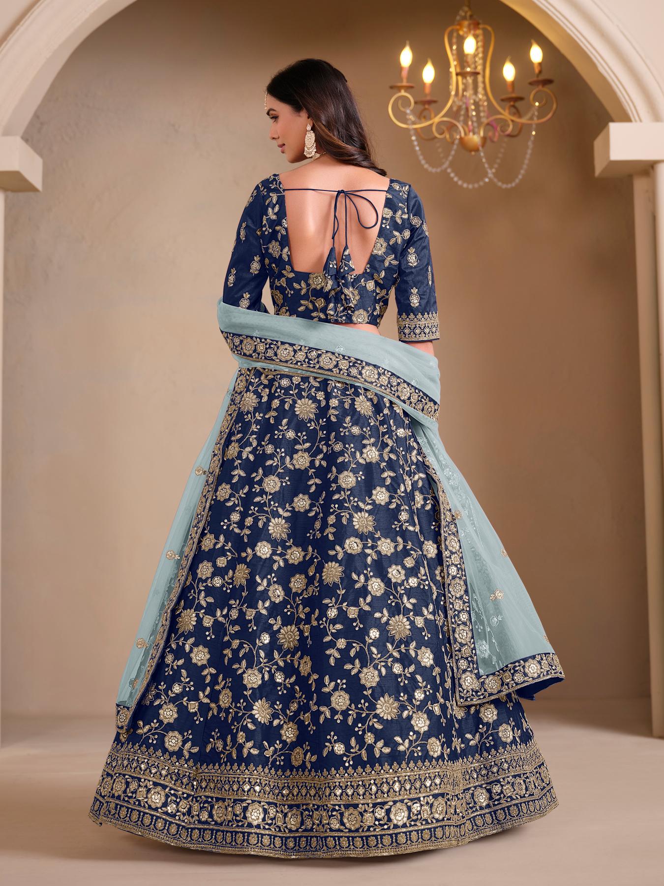 Blue Art Silk Embroidery Lehenga — alternate view