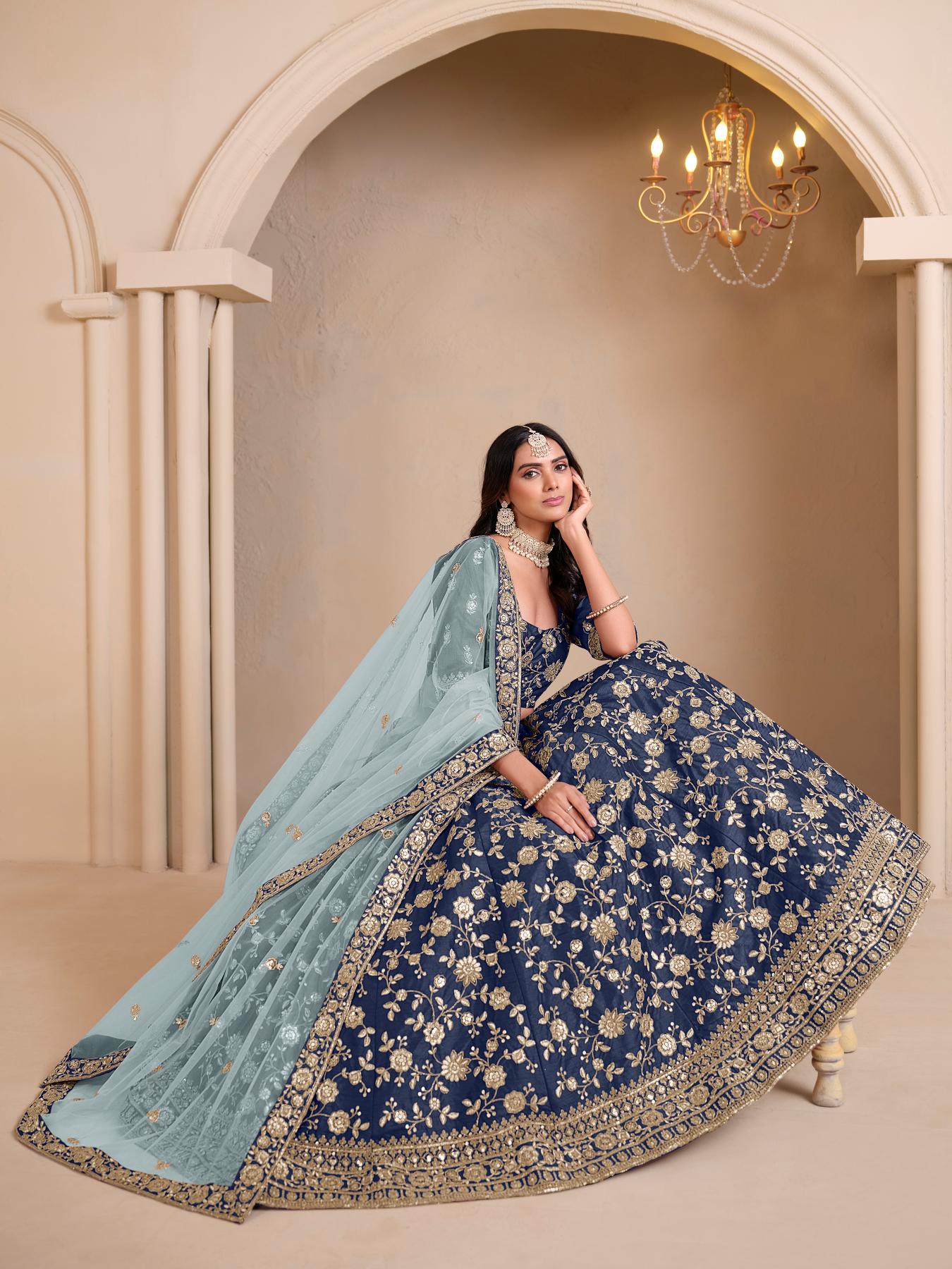 Blue Art Silk Embroidery Lehenga