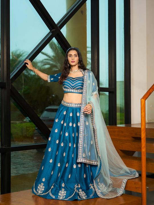 Blue Art Silk Embroidery Lehenga