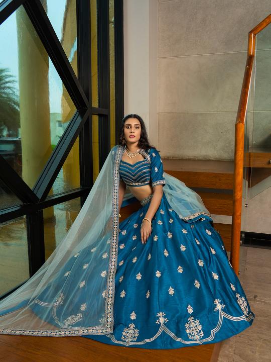 Blue Art Silk Embroidery Lehenga
