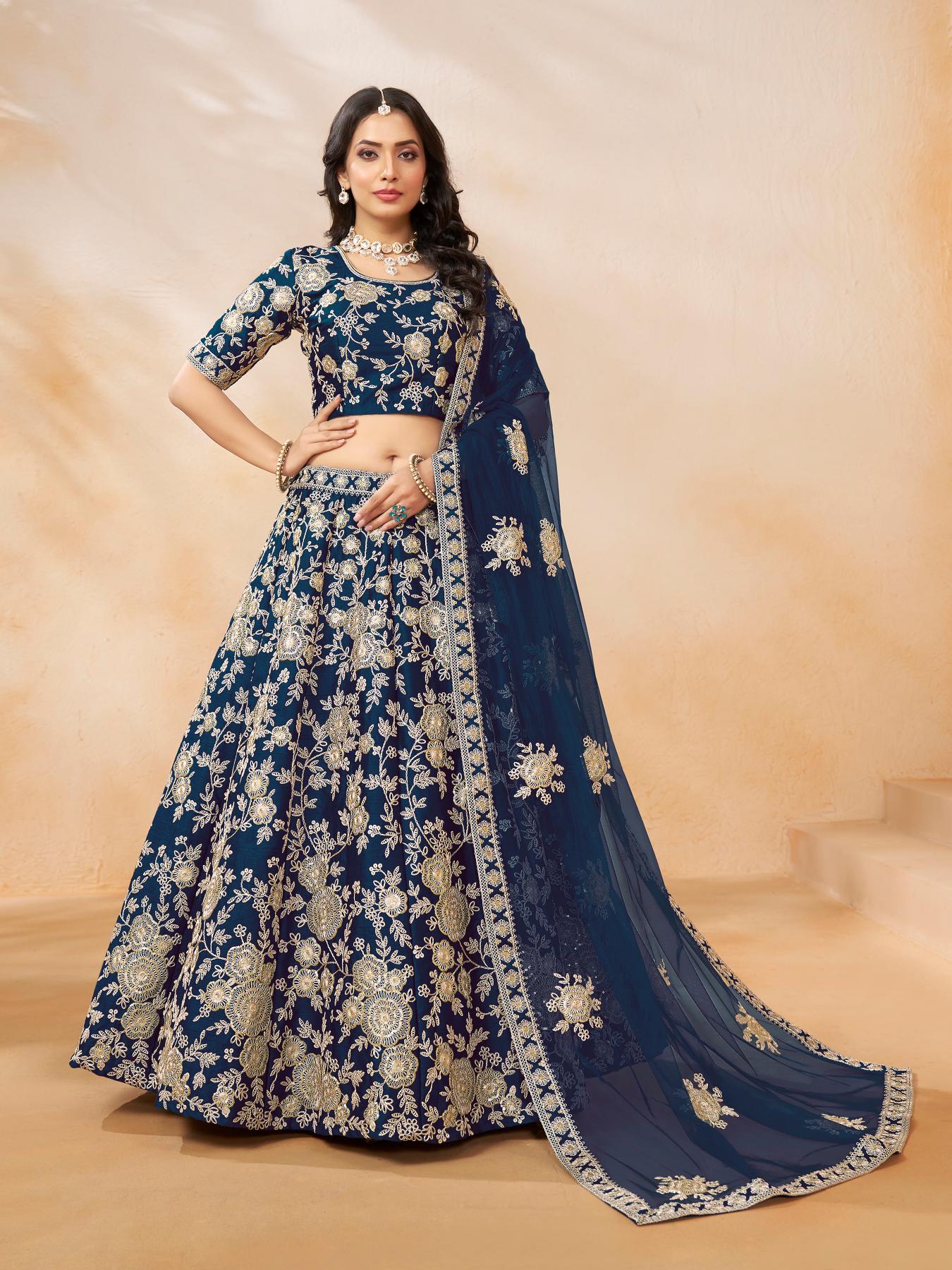 Blue Art Silk Embroidery Lehenga