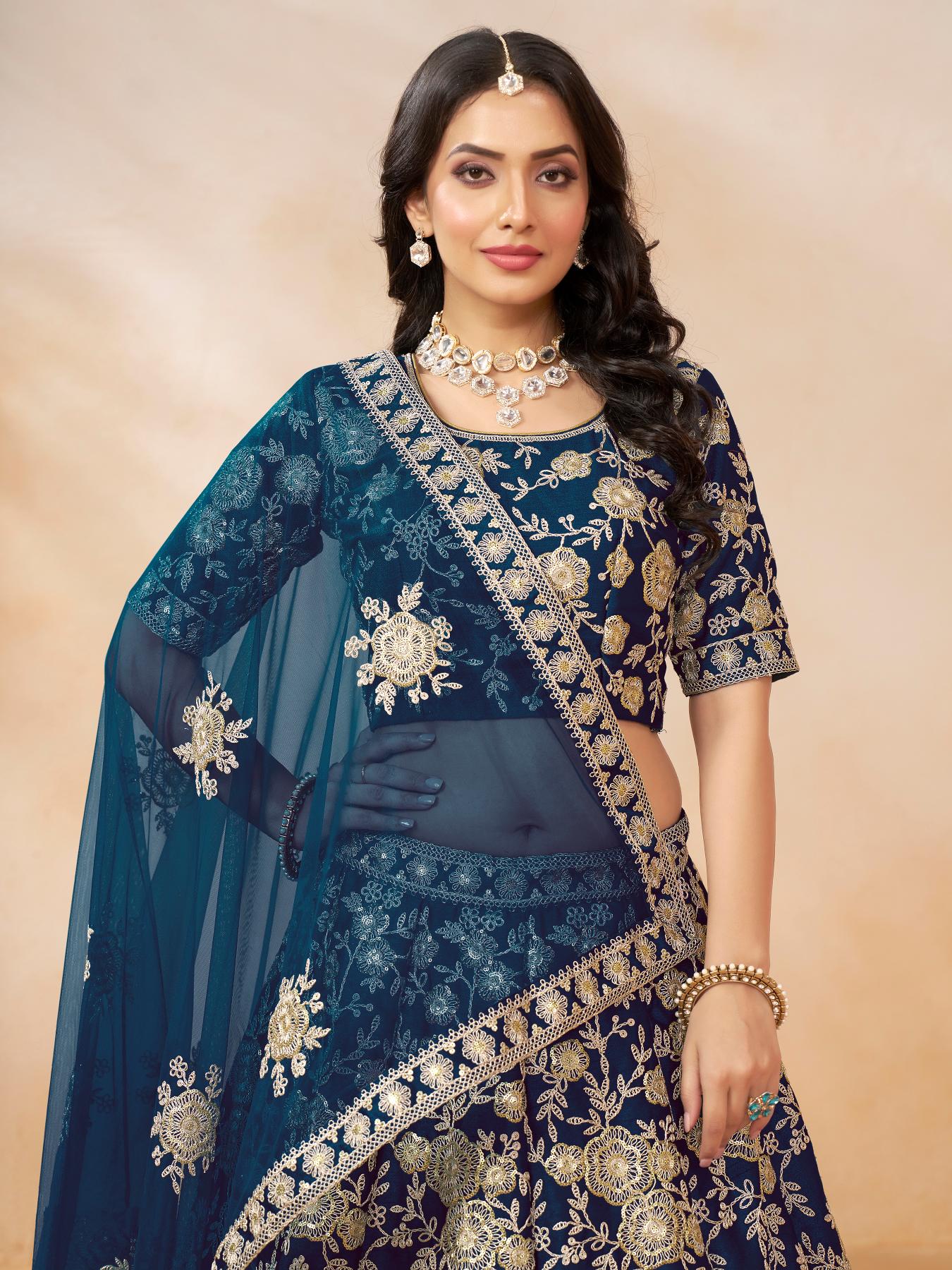 Blue Art Silk Embroidery Lehenga — alternate view