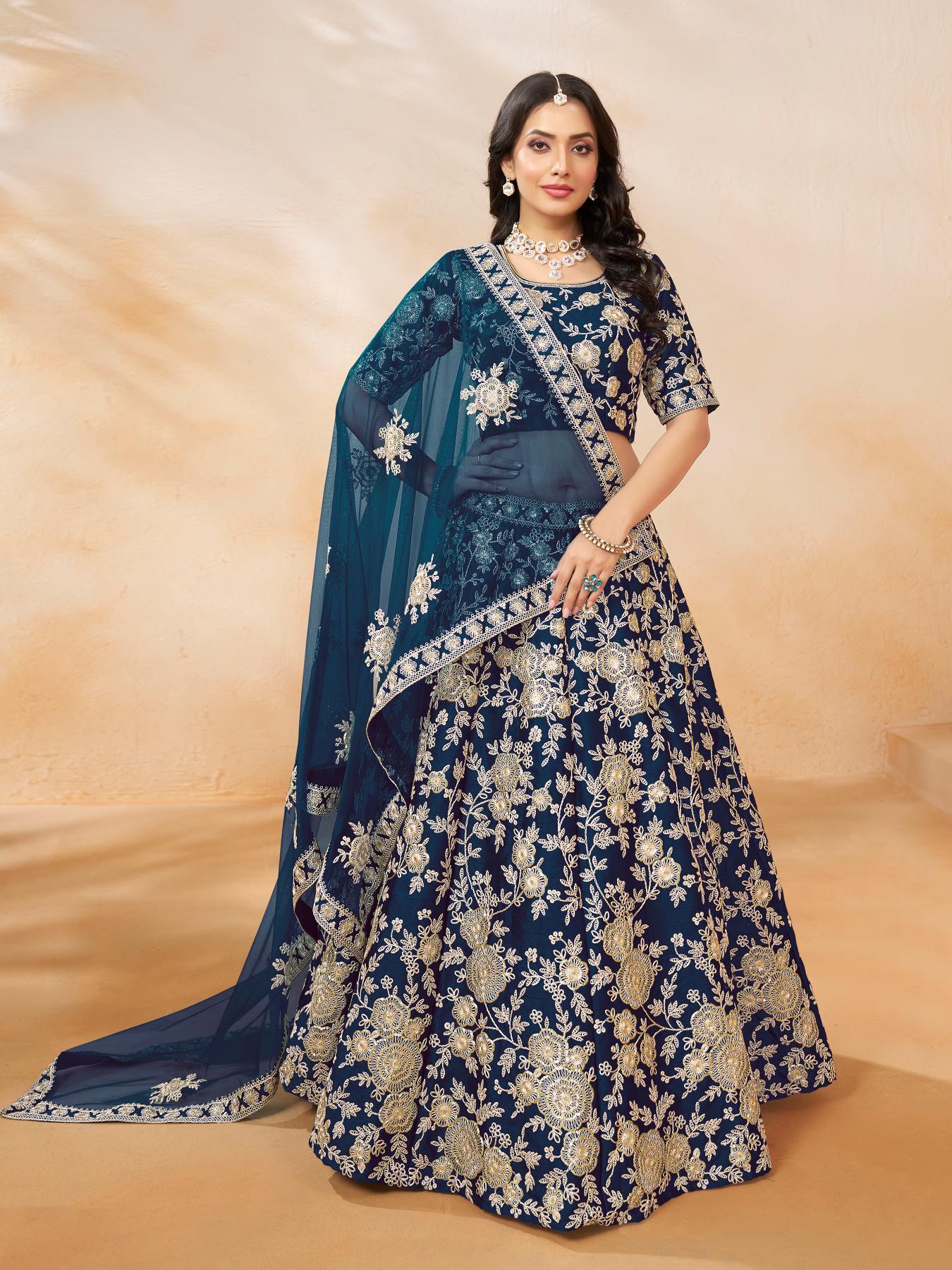 Blue Art Silk Embroidery Lehenga
