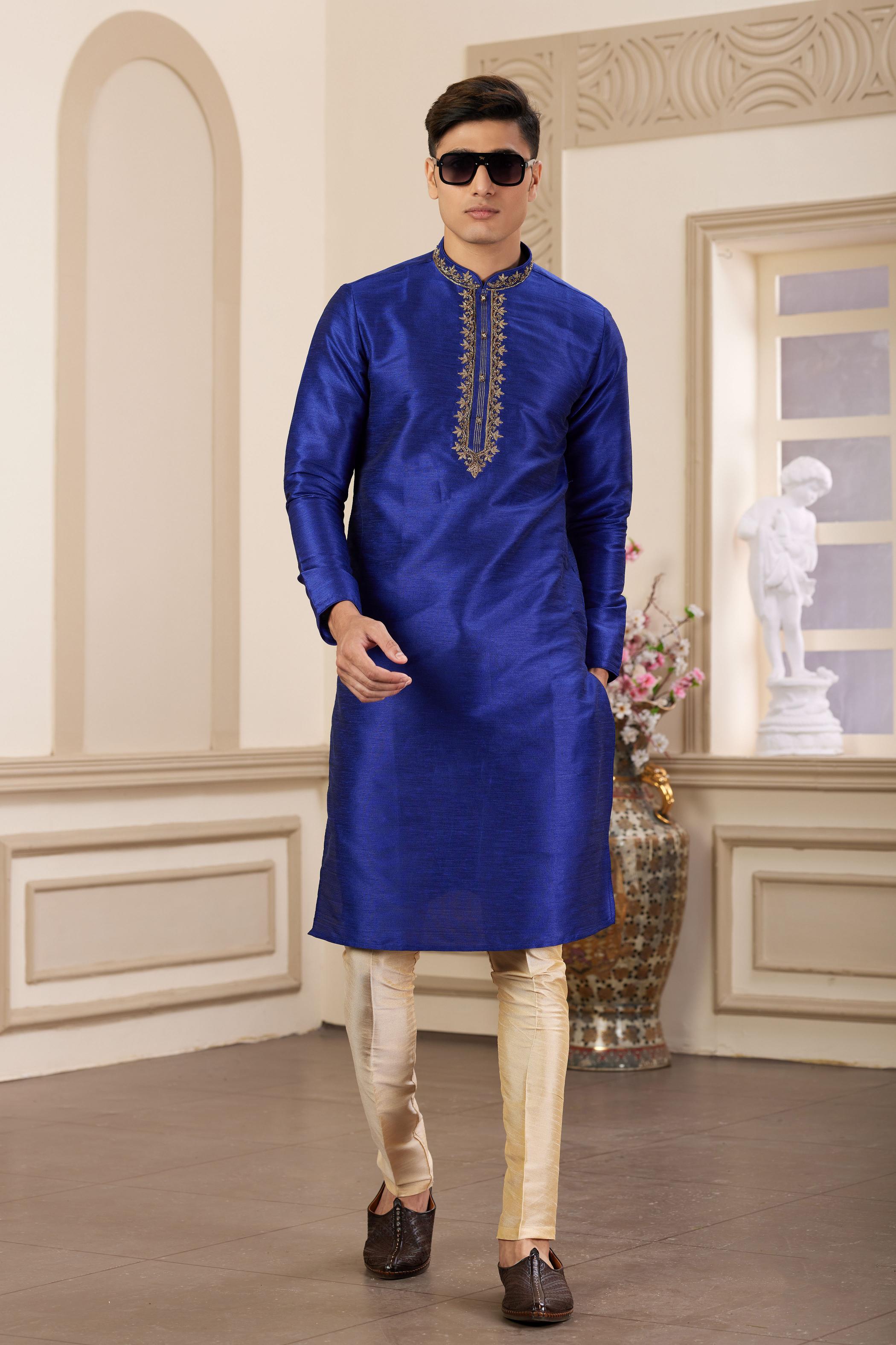 Blue Art Silk Kurta Payjama