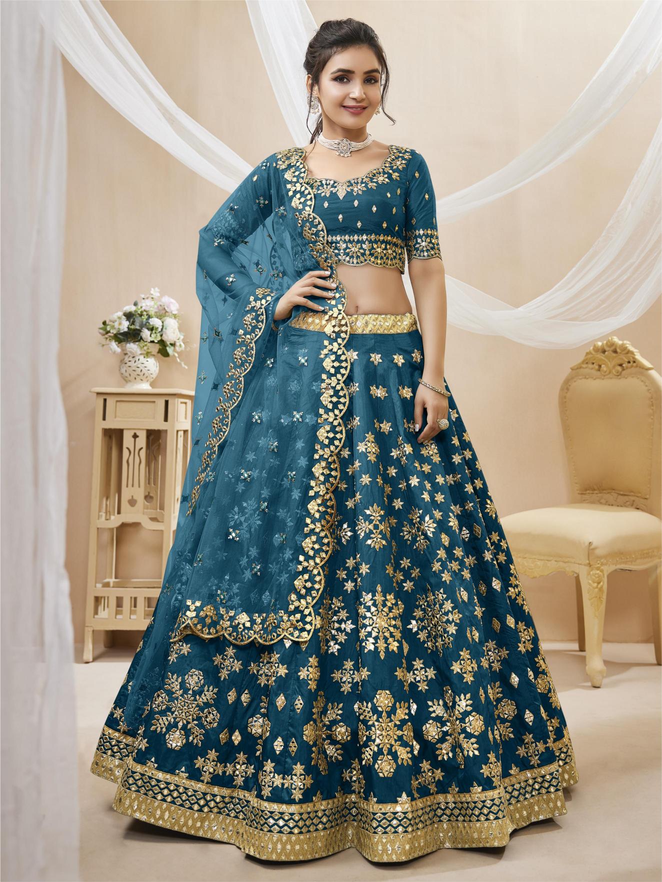 Blue Art Silk Lehenga Choli