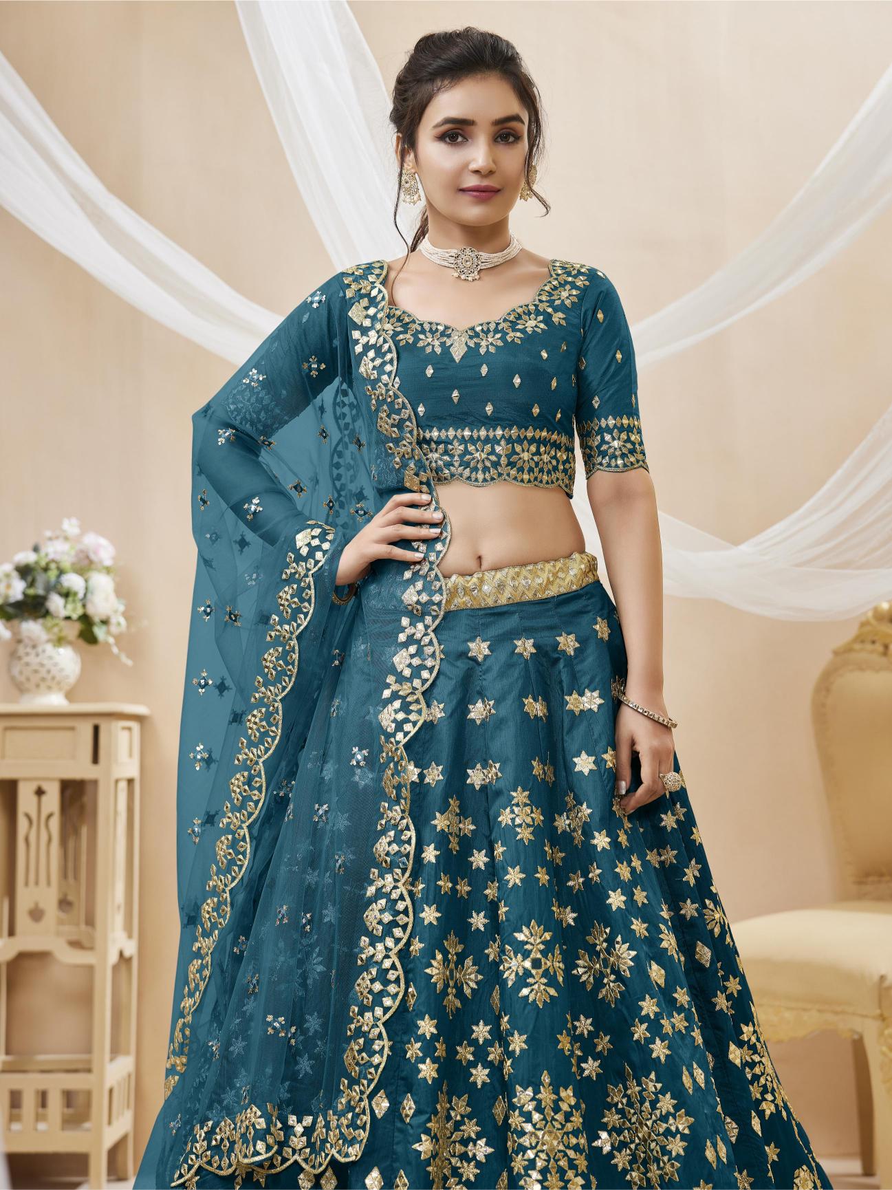 Blue Art Silk Lehenga Choli