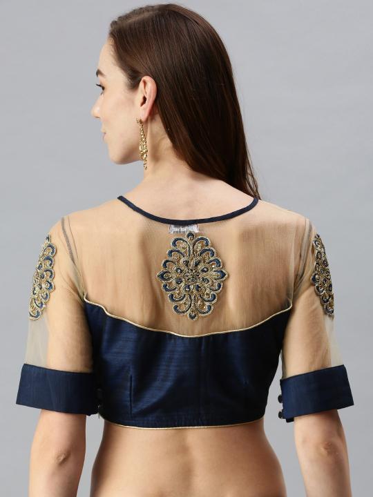 Blue Art Silk N Net Embroidery Readymade Blouse — alternate view