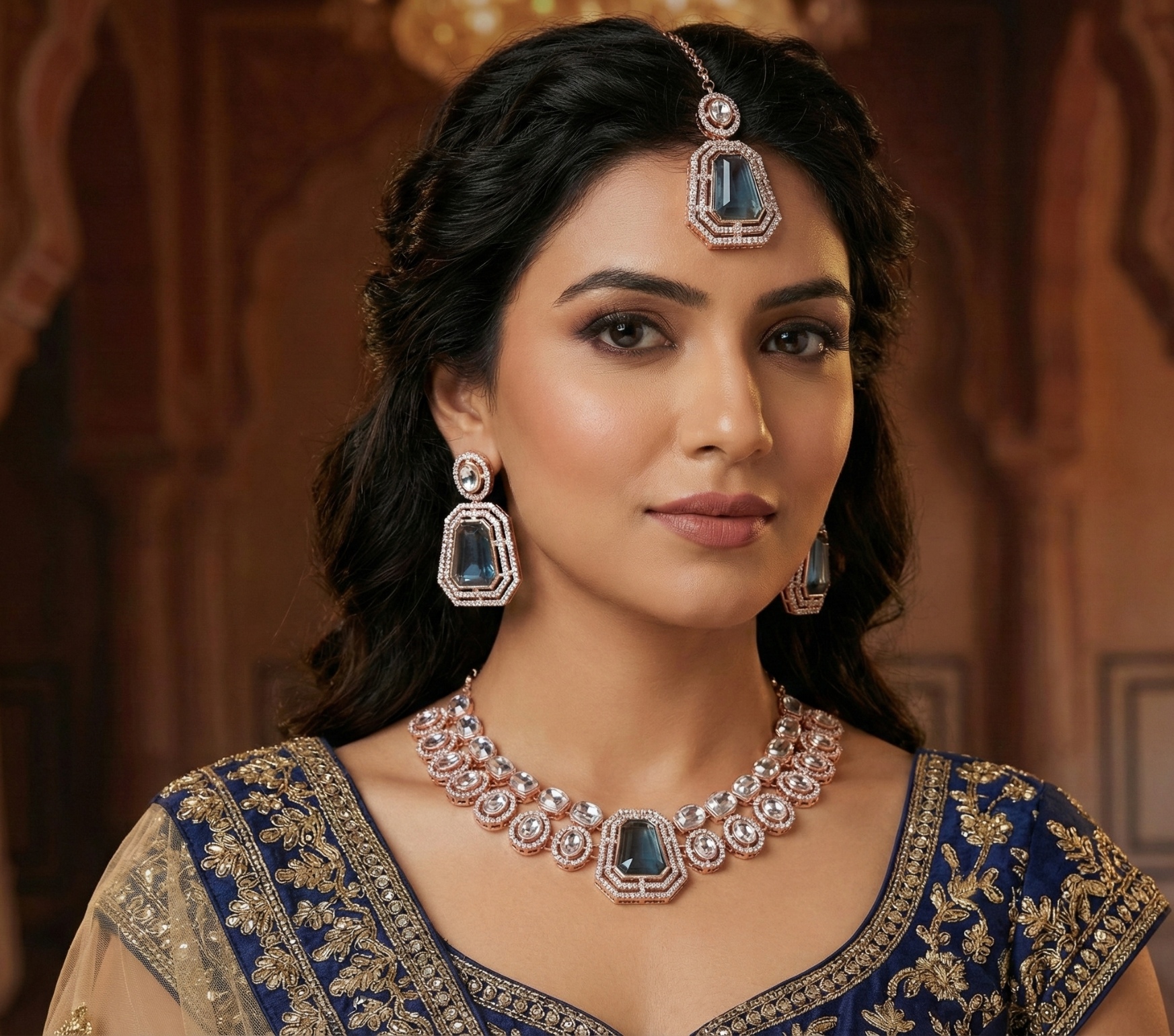 Blue Aura Stone Alloy Wedding Necklace