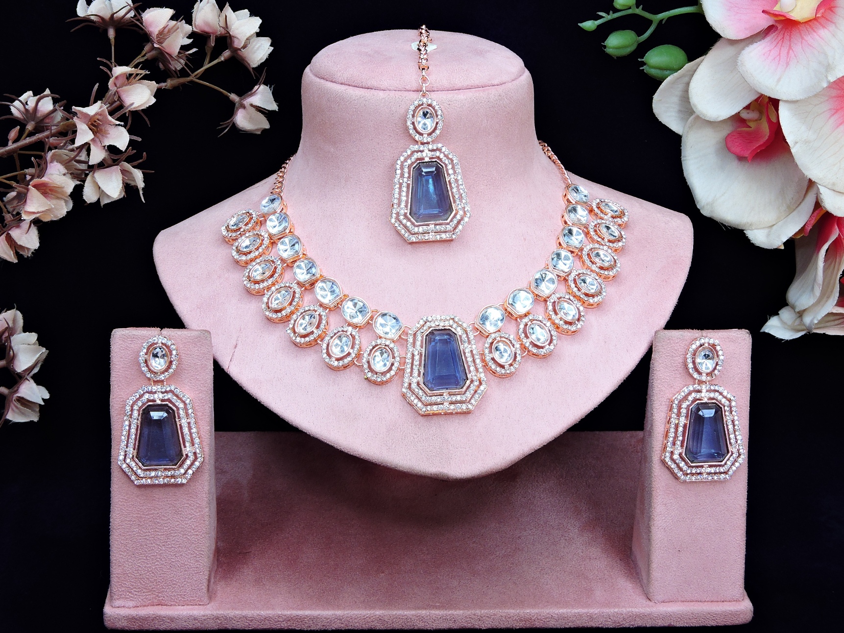 Blue Aura Stone Alloy Wedding Necklace — alternate view