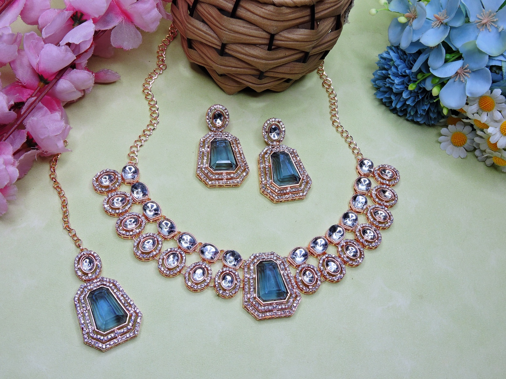 Blue Aura Stone Alloy Wedding Necklace