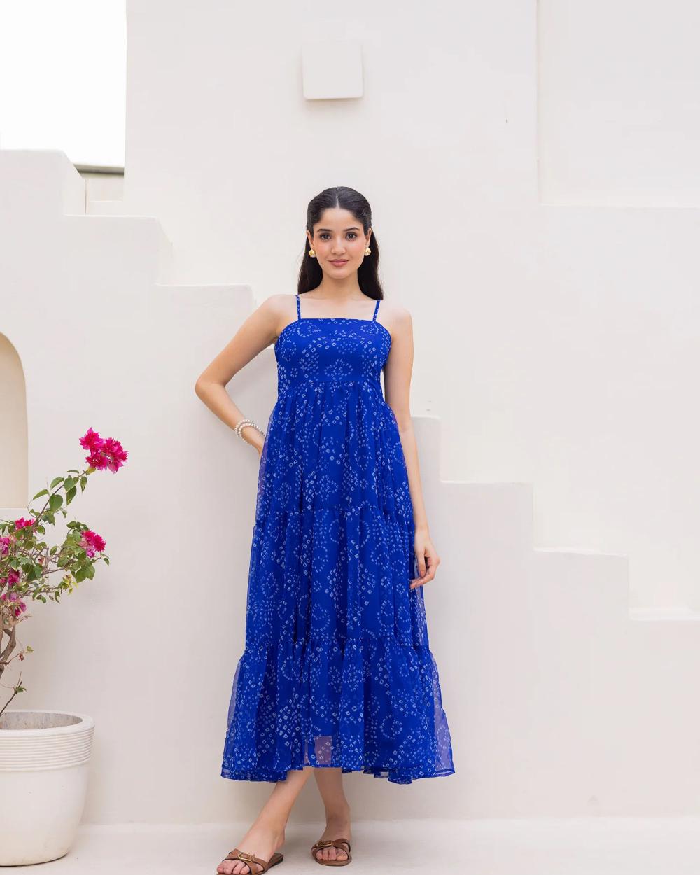 Blue Bandhani Breeze Georgette Gown