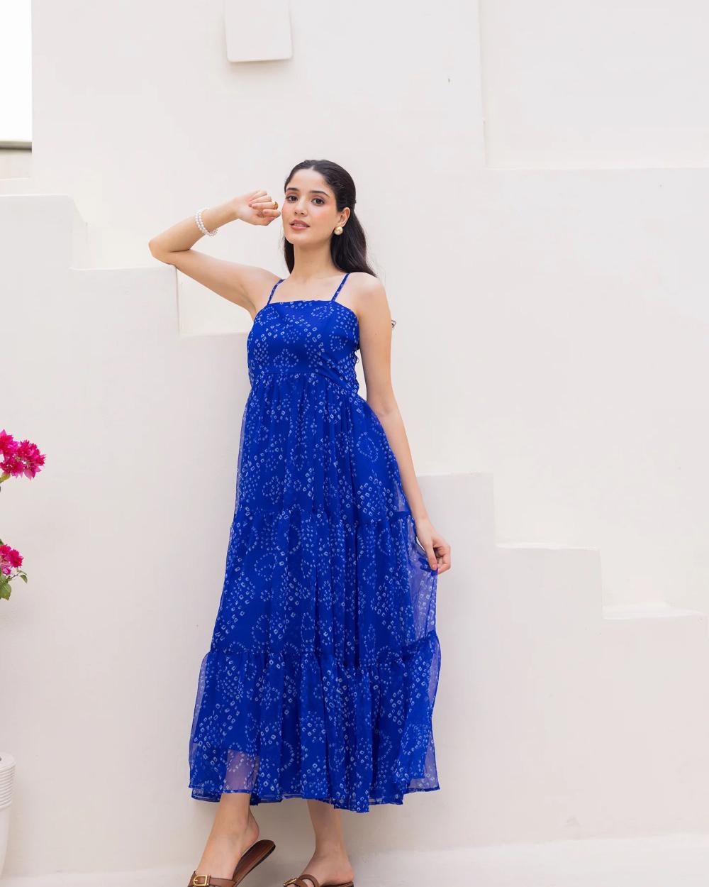 Blue Bandhani Breeze Georgette Gown