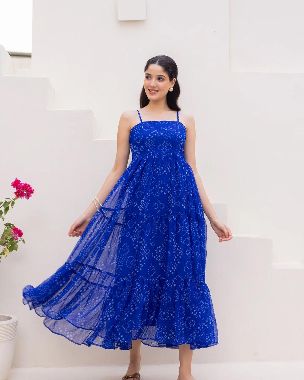 Blue Bandhani Breeze Georgette Gown