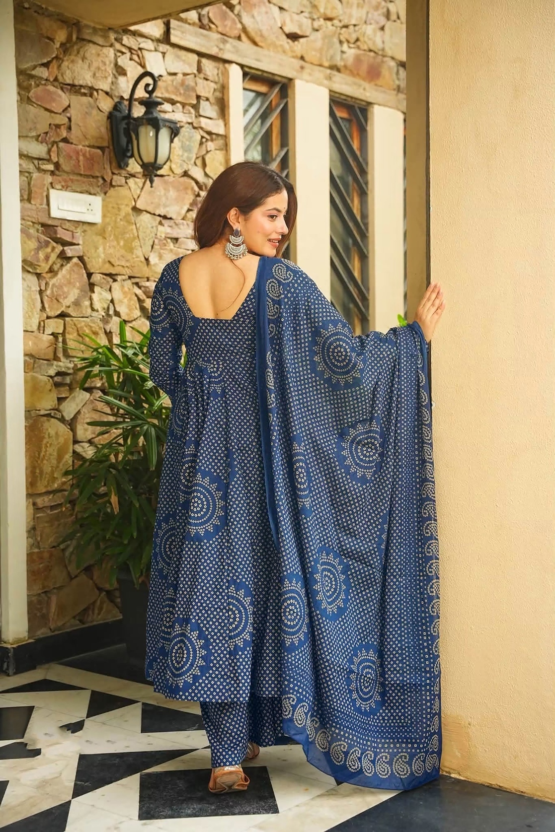 Blue Bandhani Digital Print Cambric Cotton Anarkali Suit — alternate view