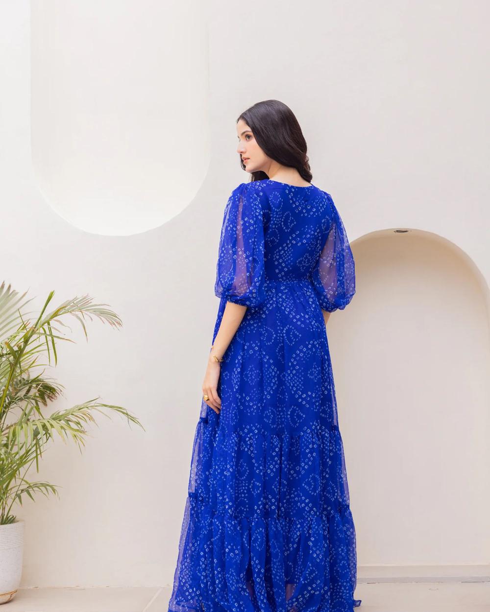 Blue Bandhani Flair Georgette Gown — alternate view