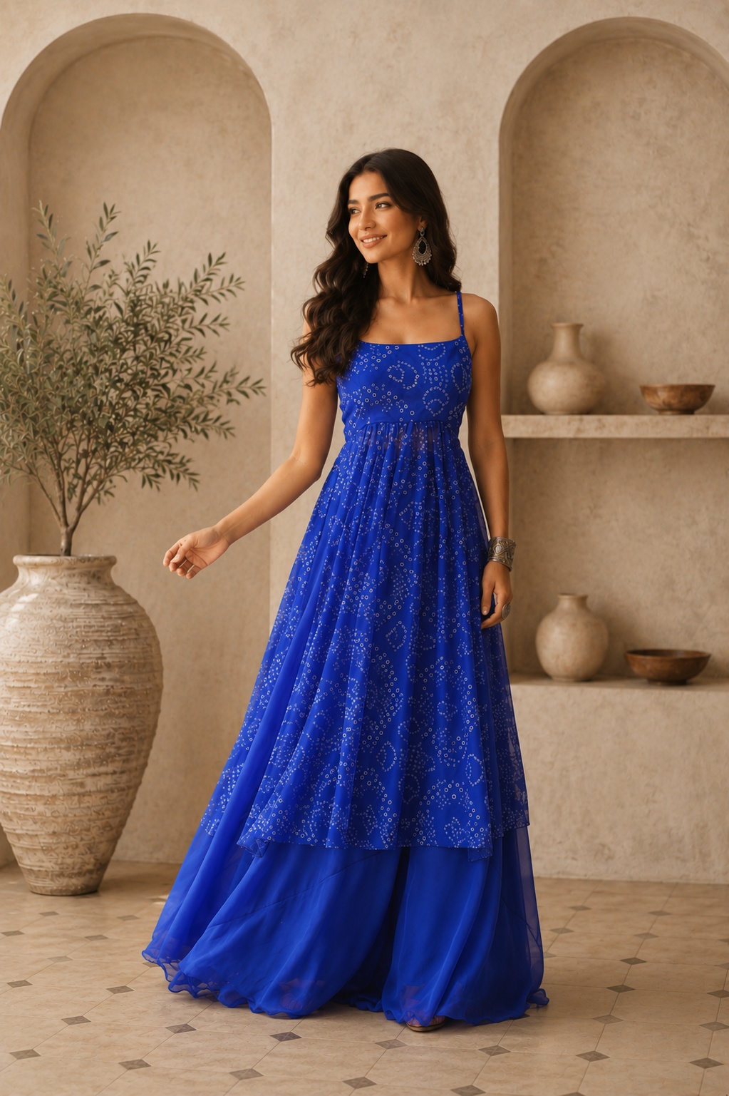Blue Bandhani Printed Faux Georgette Co-Ord Set