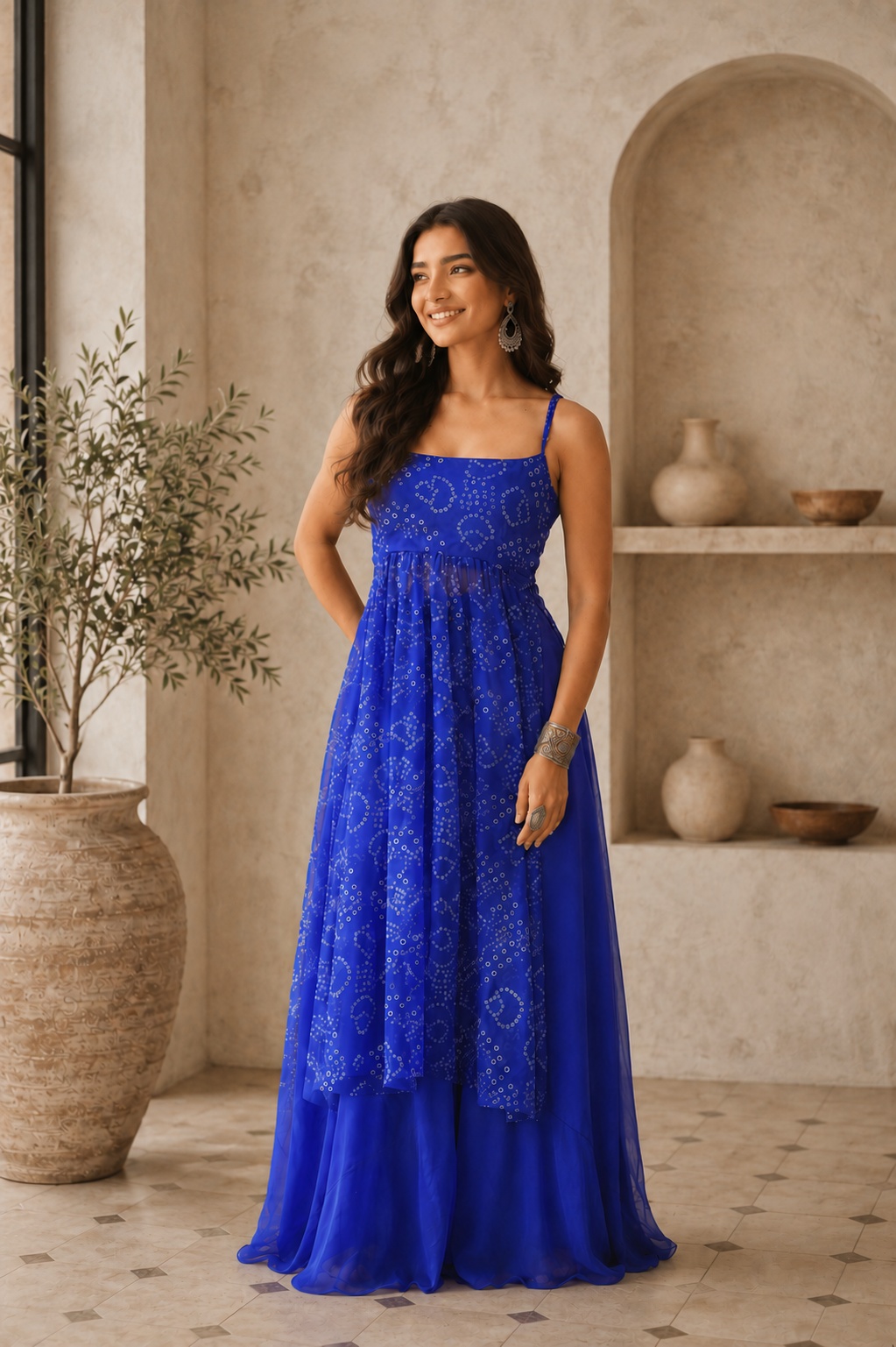 Blue Bandhani Printed Faux Georgette Co-Ord Set