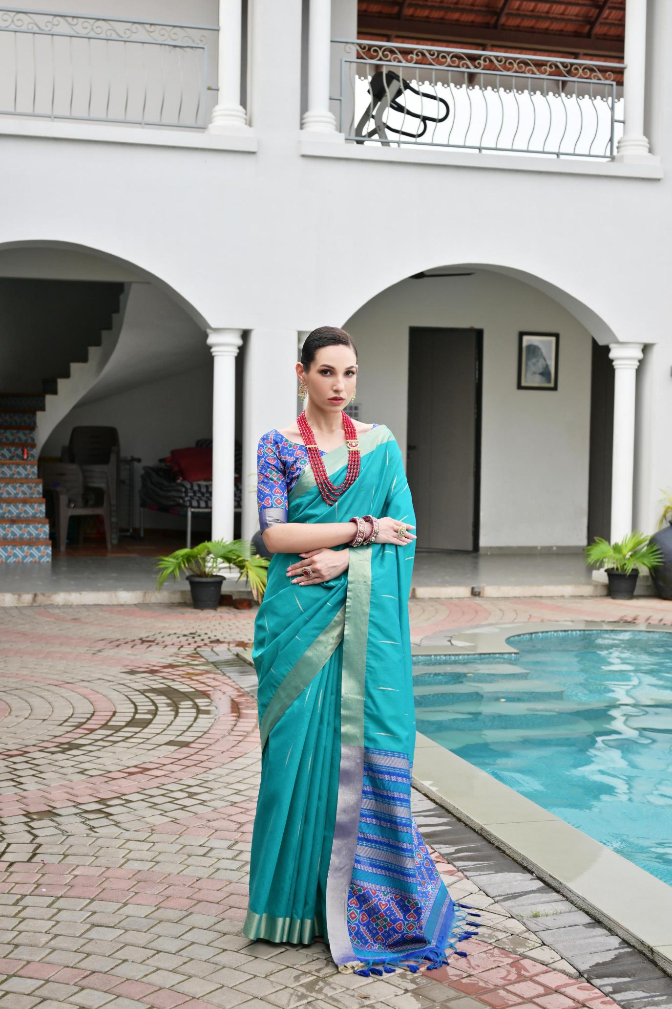 Blue Blue Khadi Raw Silk Saree