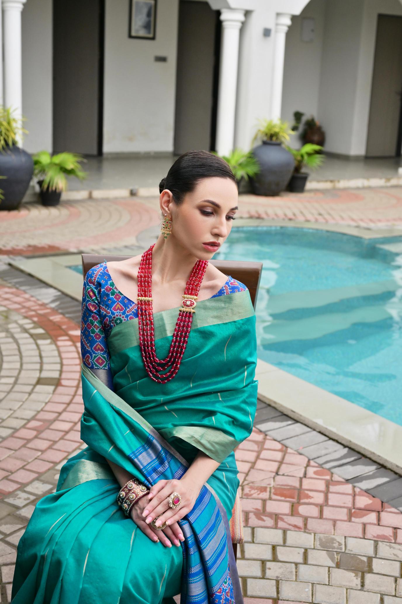Blue Blue Khadi Raw Silk Saree