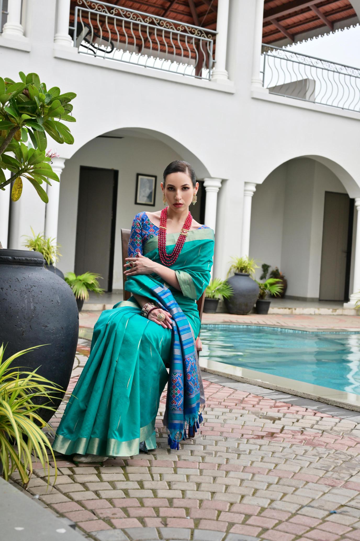 Blue Blue Khadi Raw Silk Saree